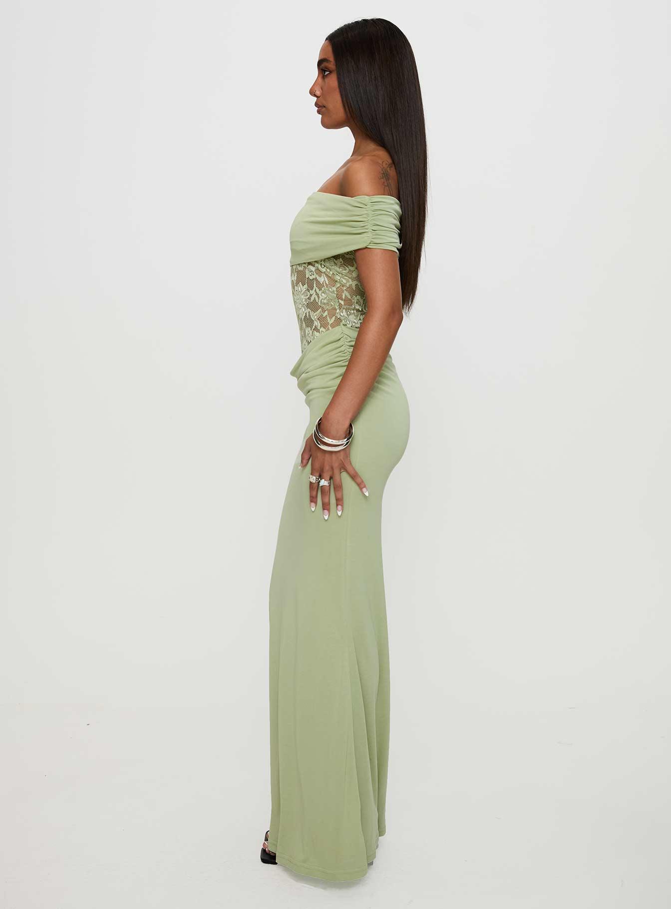 Gwendolen Off The Shoulder Maxi Dress Green Product Image