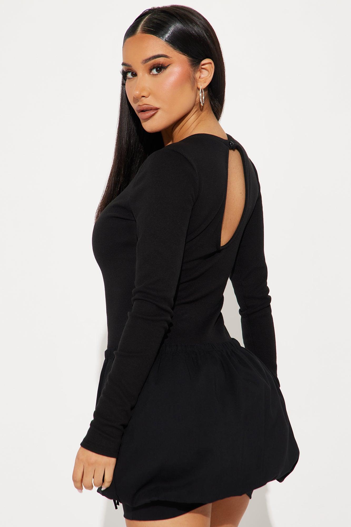 Remy Long Sleeve Bubble Mini Dress - Black Product Image