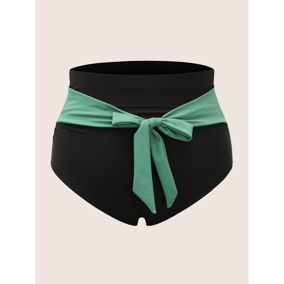 Plus Size Tie Knot Ruched High Rise Swim Bottom Women's Swimwear Black Beach Tie knot High stretch Skinny High Rise Curve Swim Bottoms BloomChic 18-20/2X Product Image