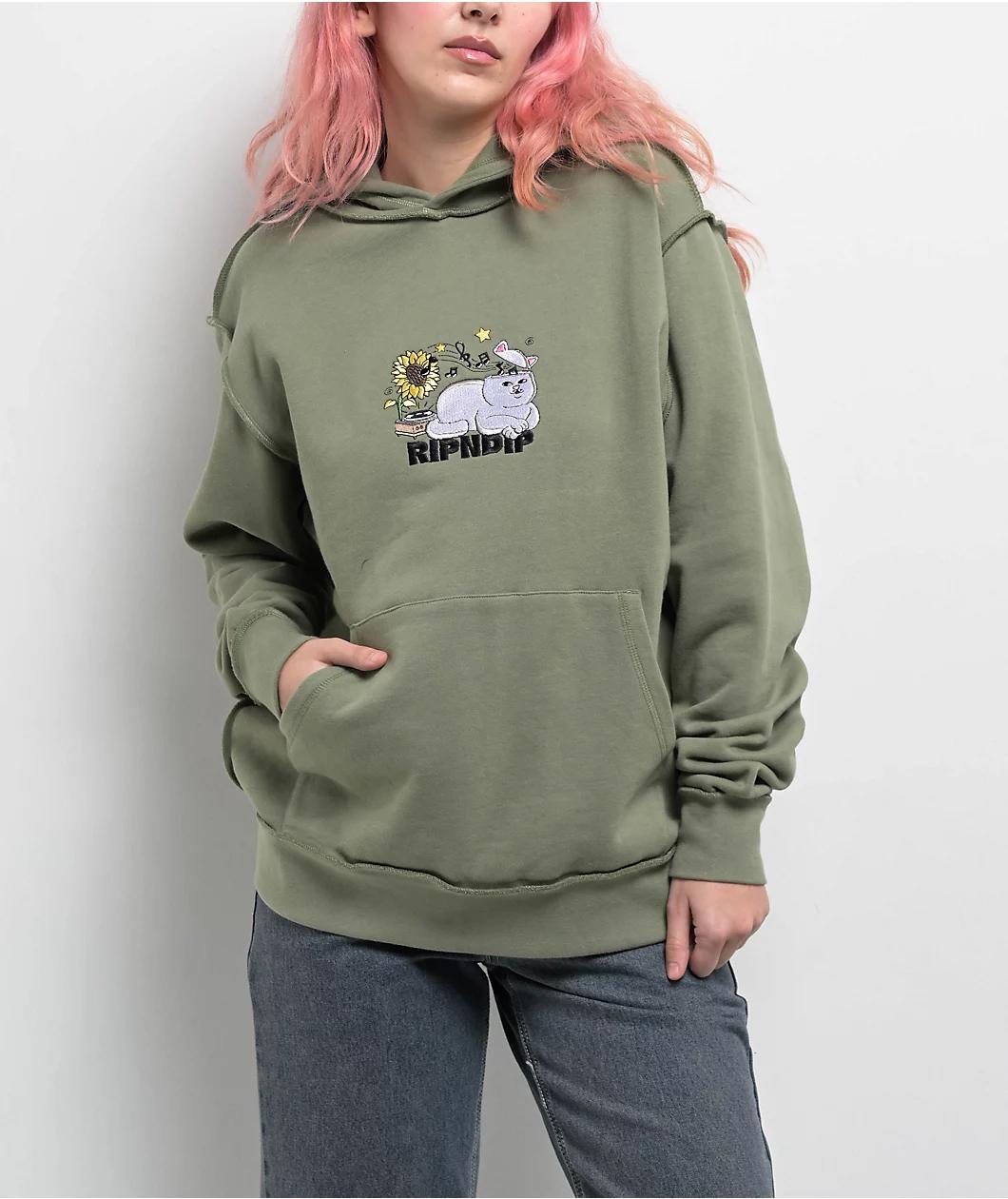 RIPNDIP No Music No Life Dusty Olive Hoodie Product Image