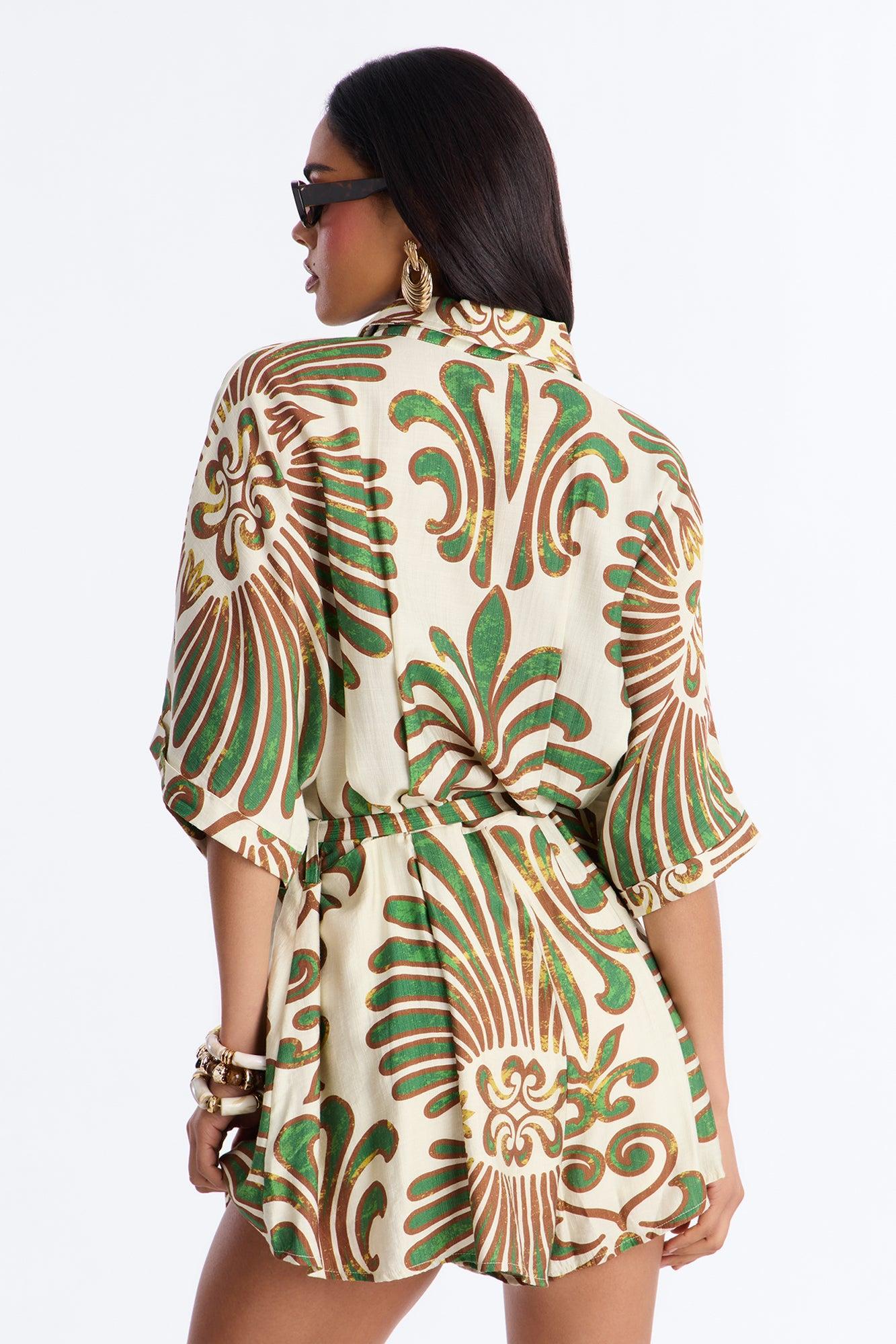 On Island Time Tropical Romper - Green/combo Female Product Image