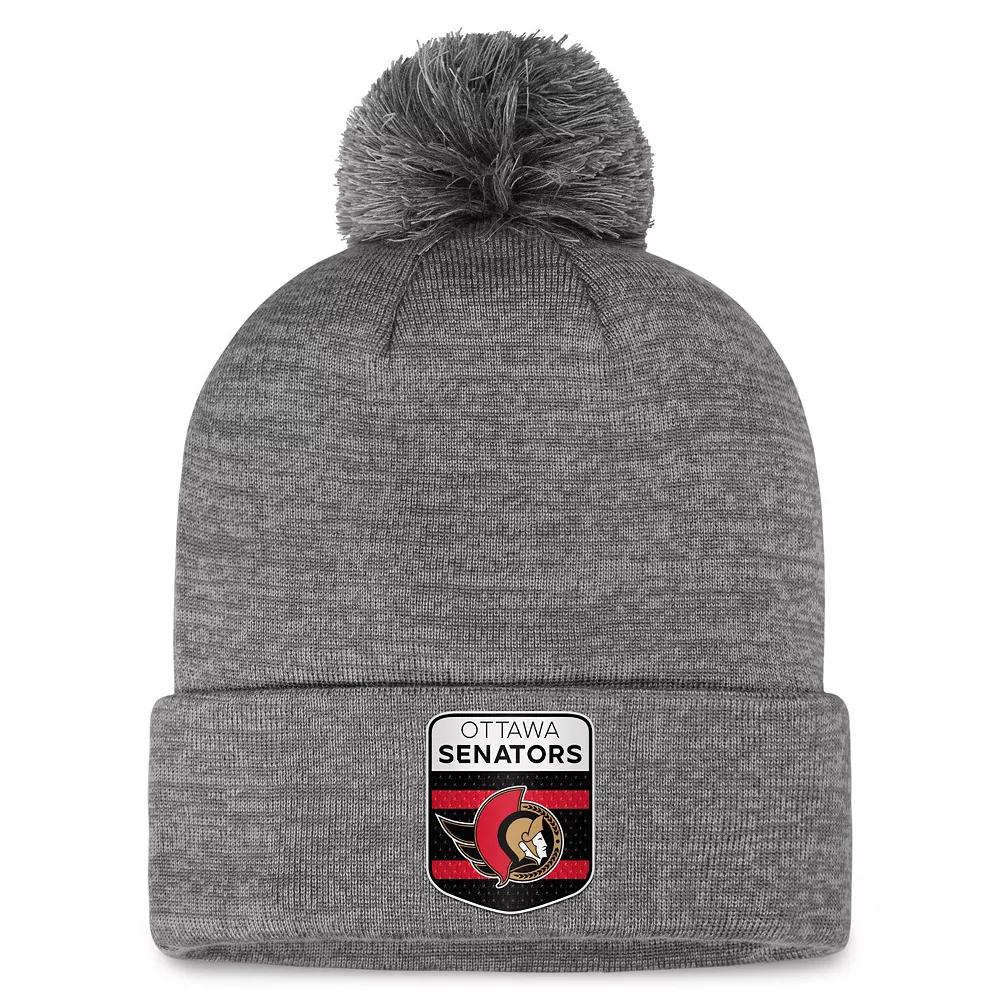 Men's Fanatics Branded Gray Ottawa Senators Authentic Pro Home Ice Cuffed Knit Hat with Pom, Sen Grey Product Image