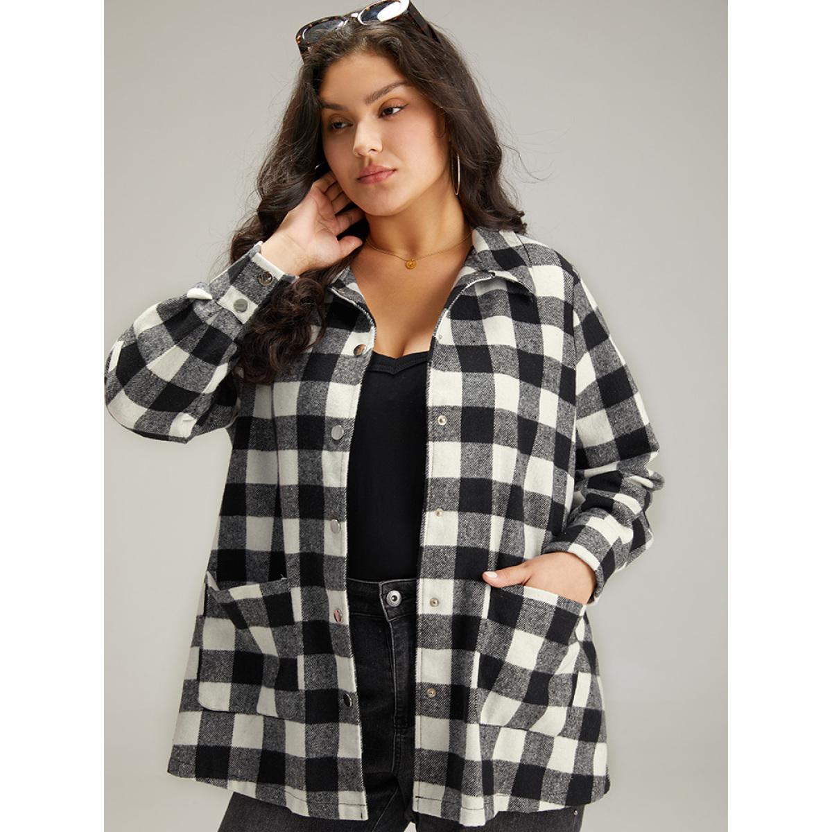Plus Size Halloween Plaid Pocket Button Through Coat Women Black Casual Contrast Ladies Dailywear Winter Coats BloomChic 26/4X Product Image