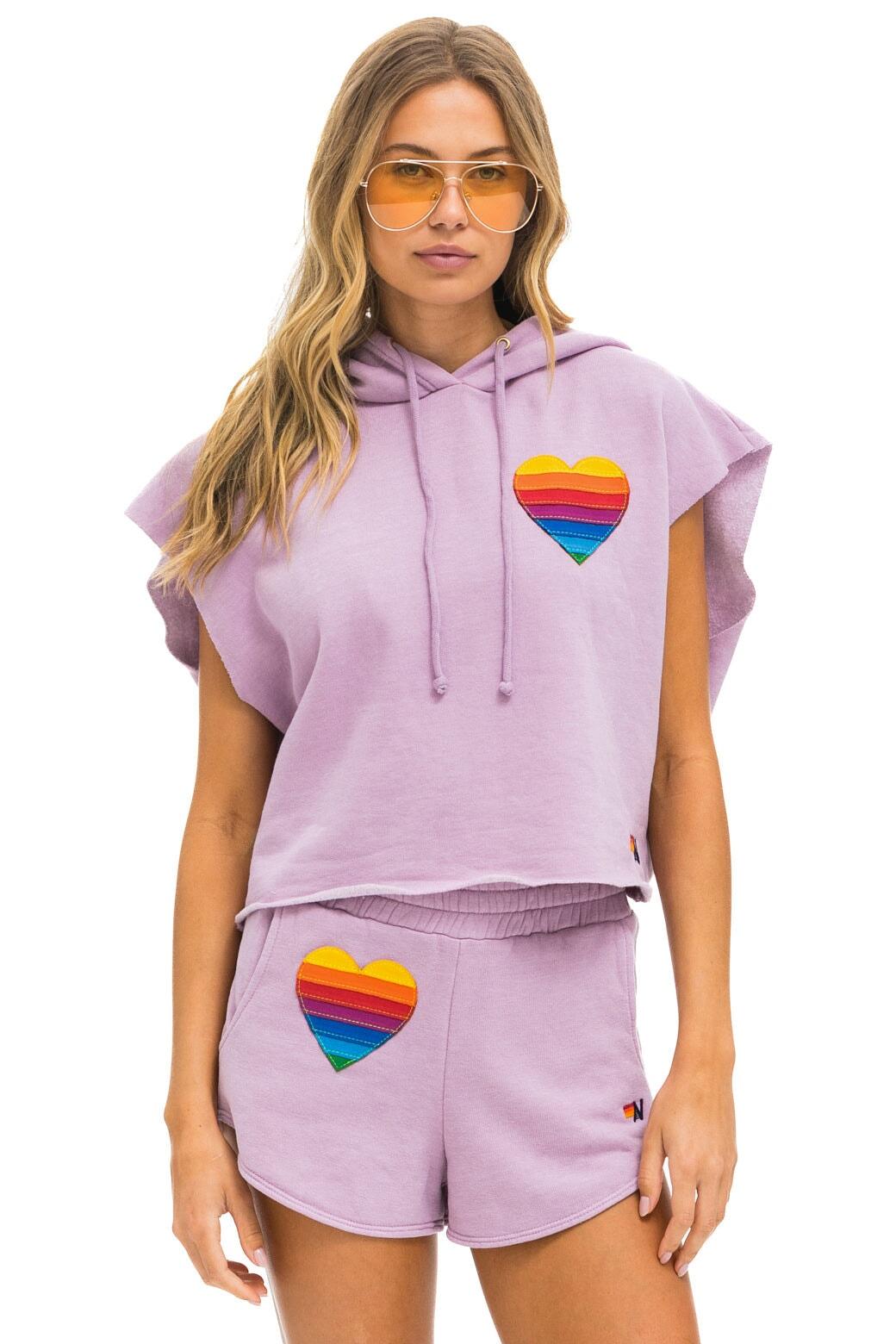 RAINBOW HEART STITCH LOUNGER SHORT - MAUVE Female Product Image