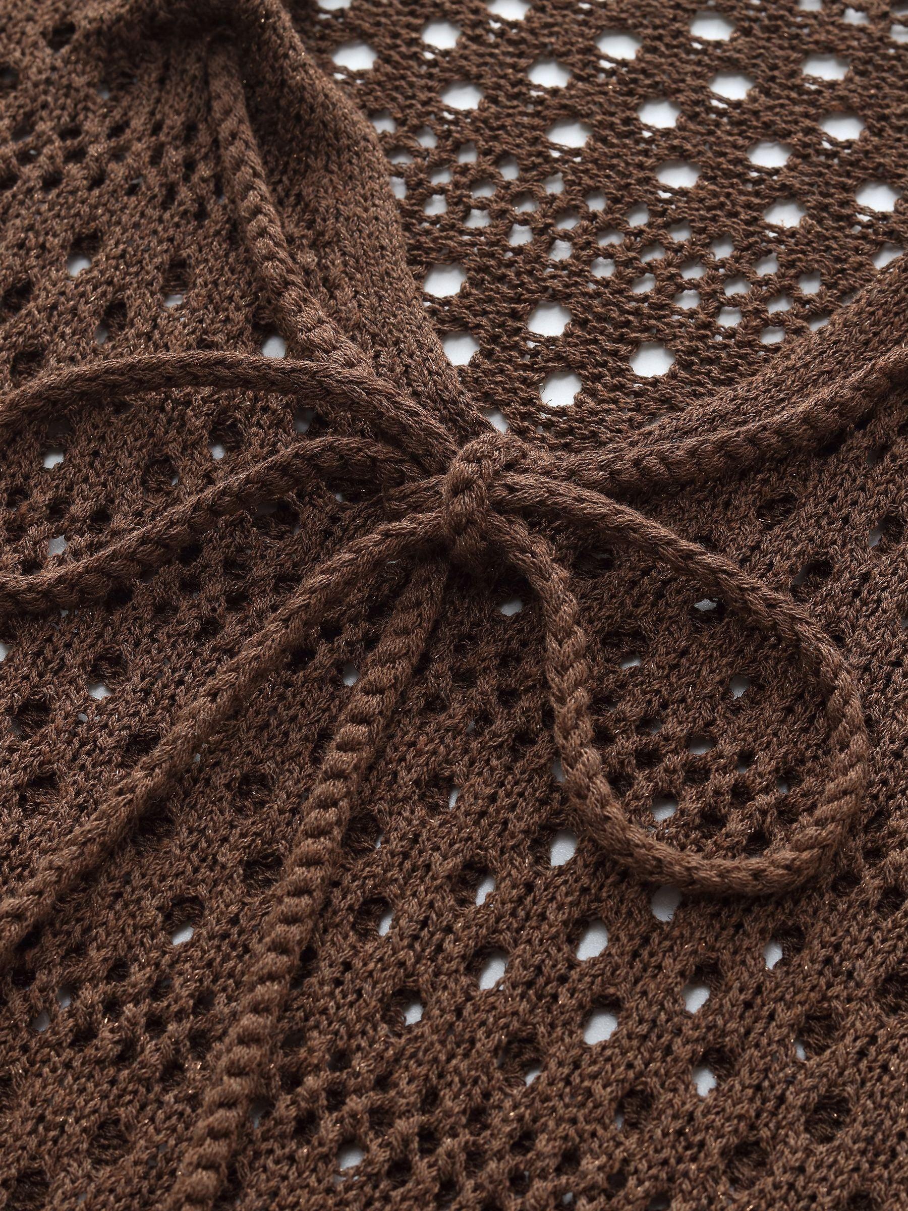 Linen Blend Openwork Pullover And Knit Tank Two-Piece Set Product Image