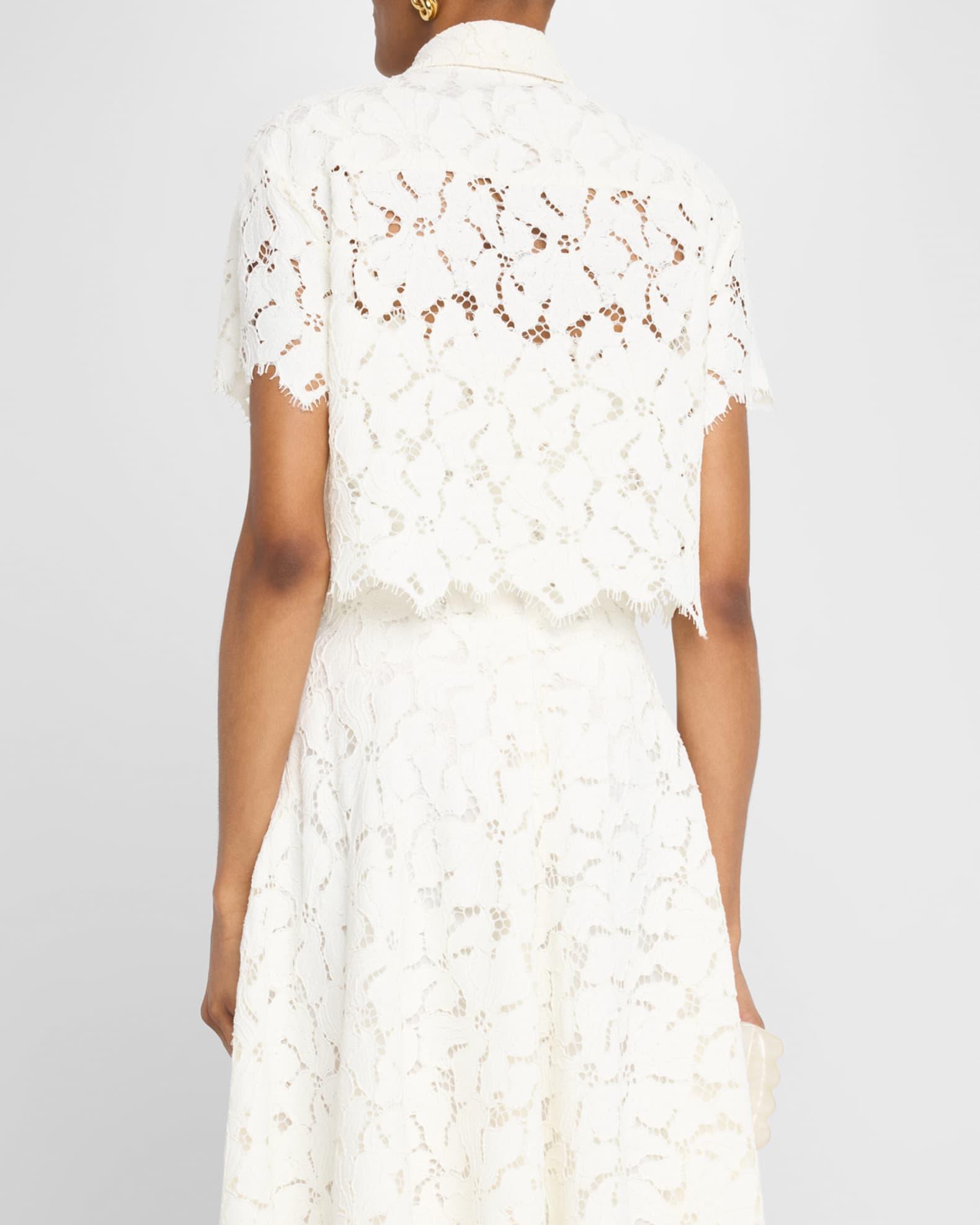 Marjorie Cropped Floral Lace Camp Shirt Product Image