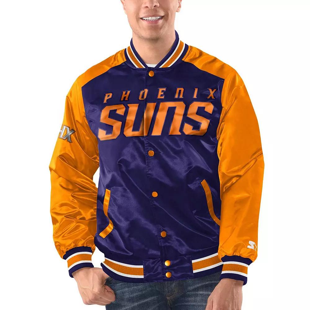 Men's Starter Purple/Orange Phoenix Suns Renegade Satin Full-Snap Varsity Jacket, Size: XL, Phx Purple Product Image