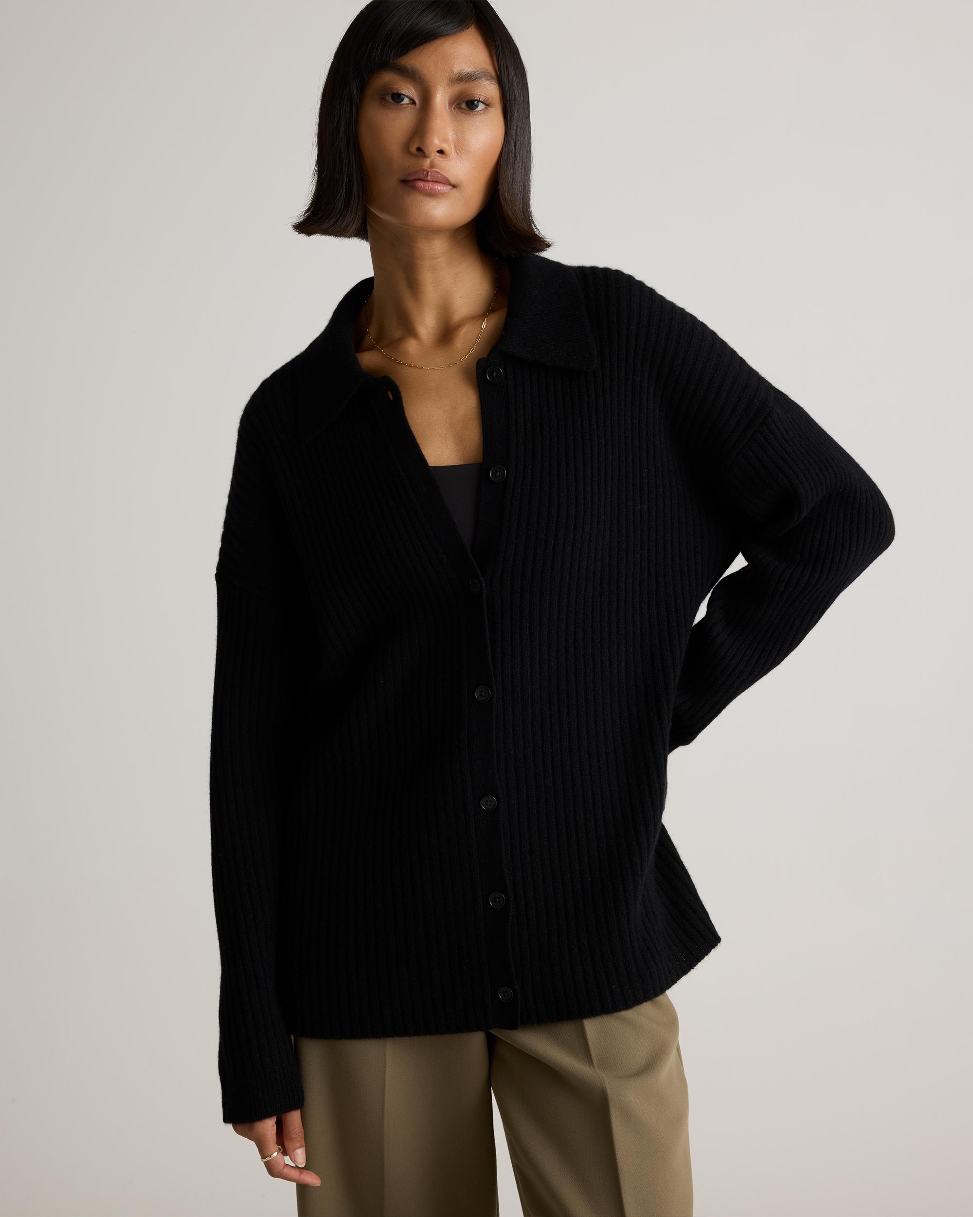 Quince | Women's Mongolian Cashmere Wide-Rib OverSized Collared Cardigan Sweater Size XS Product Image