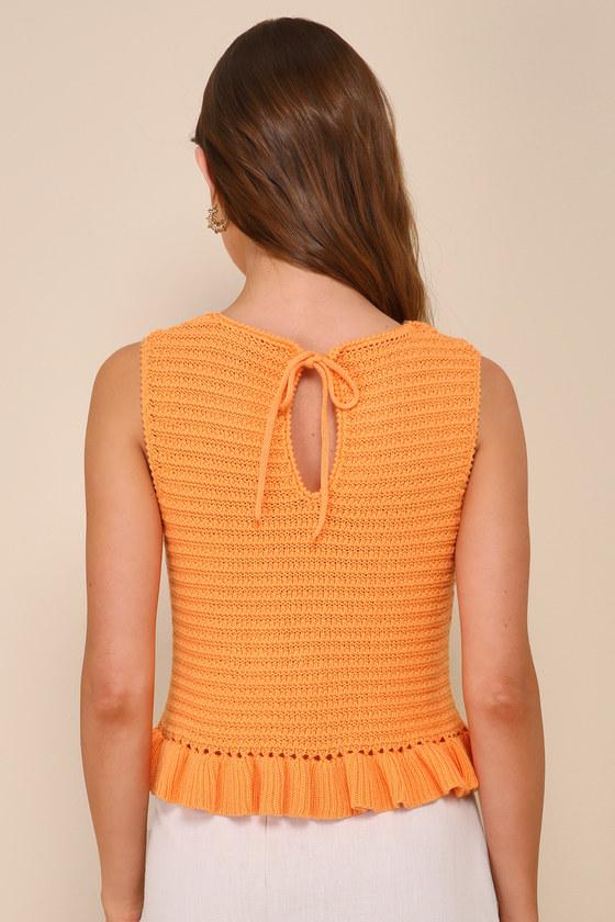 Flouncin' Around Orange Cropped Ruffled Sweater Tank Product Image
