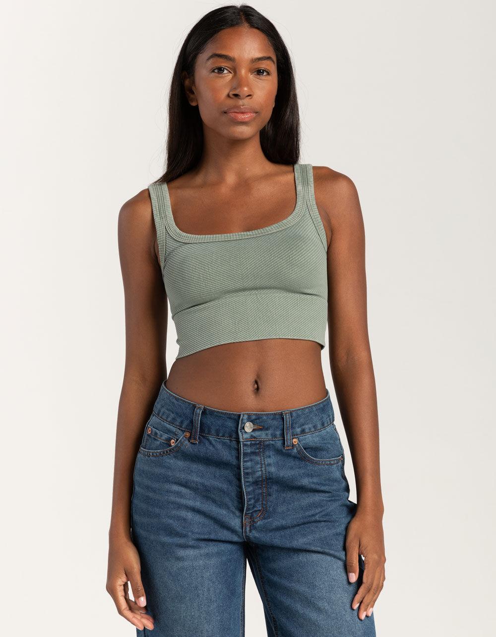 FULL TILT Seamless Washed Chevron Womens Tank Top - OLIVE Product Image