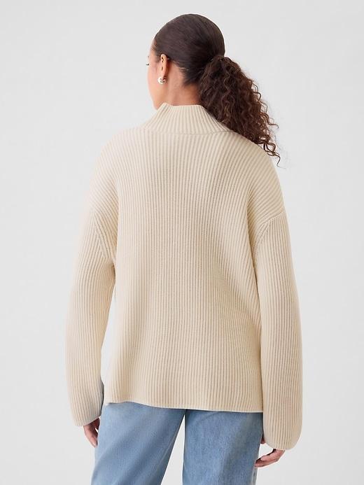 100% Cotton Oversized Split-Hem Mockneck Sweater Product Image
