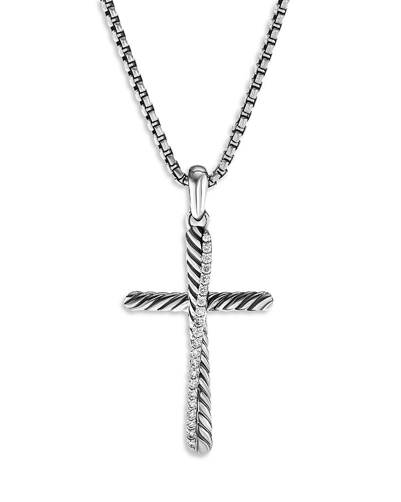 Womens Crossover Cross Pendant in Sterling Silver with Diamonds, 30.2mm Product Image