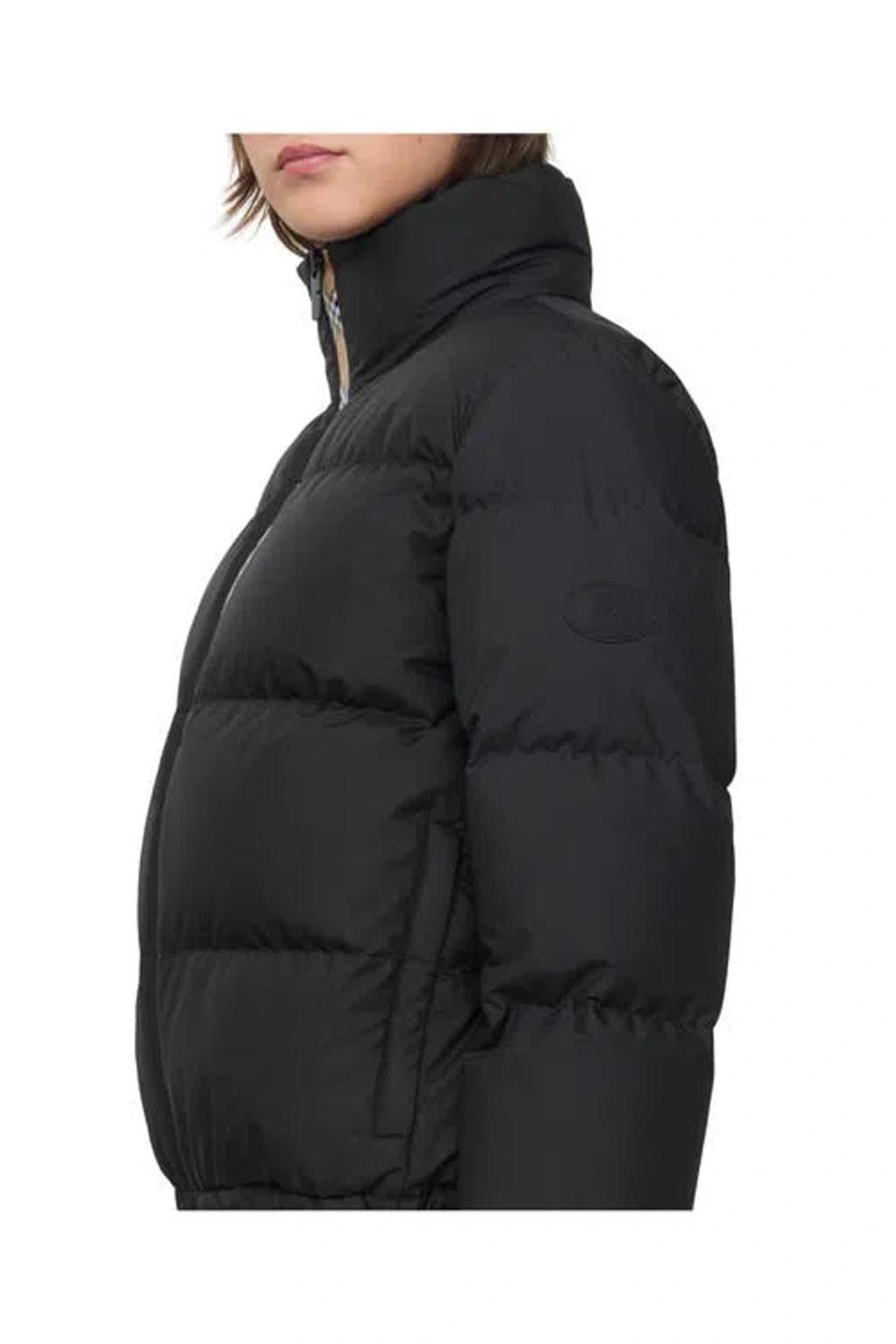 BURBERRY Zip Up Puffer Jacket Featuring Check Detail In Black Product Image