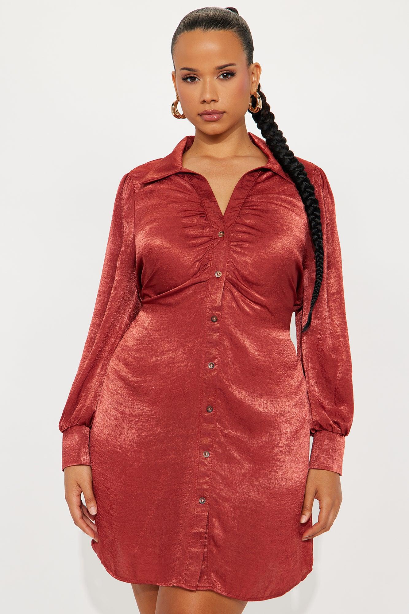 Nicole Satin Shirt Mini Dress - Marsala Female Product Image