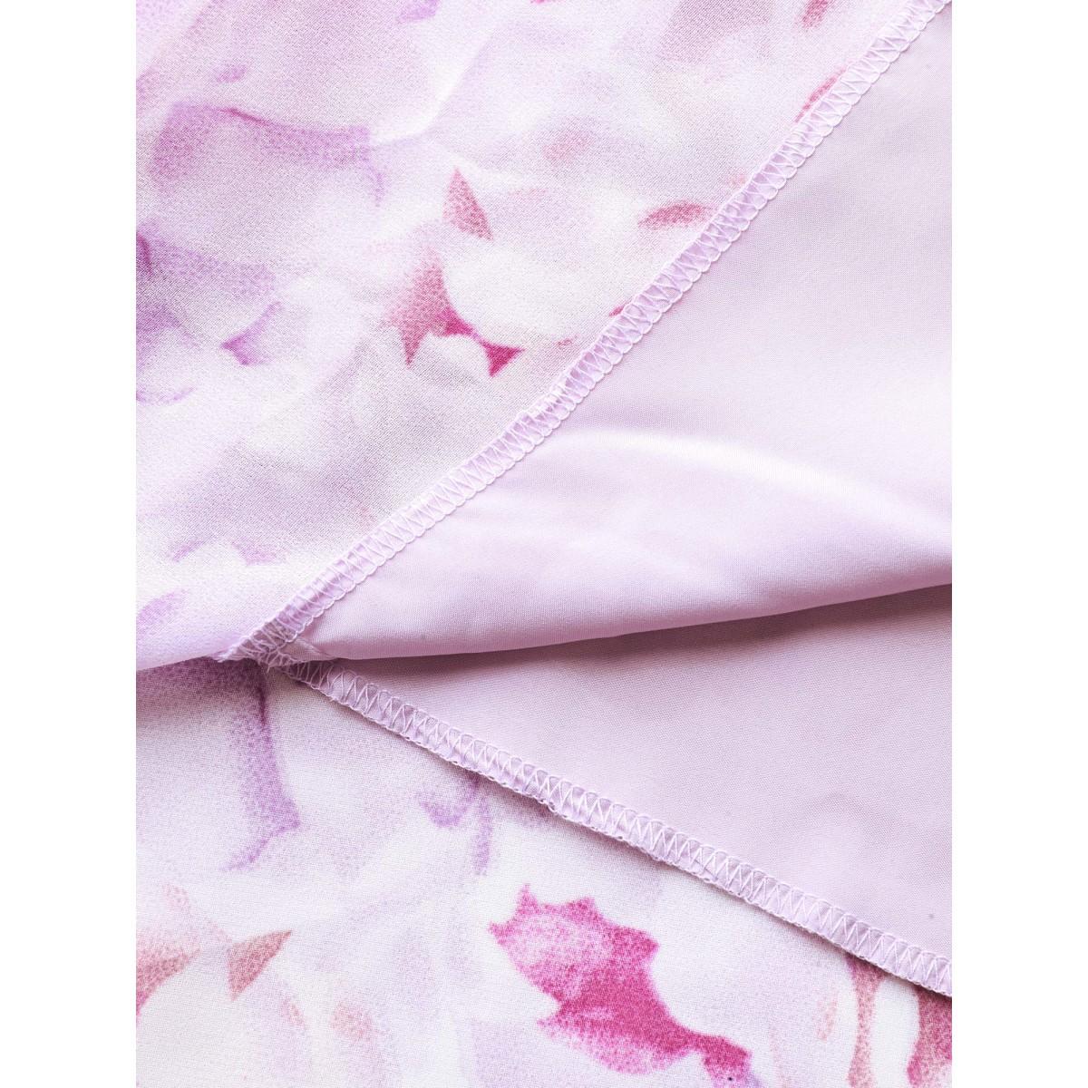 Plus Size Floral Print Halter Neck Stretchy Midi Dress Lavender Women Romantic Halter neck Sleeveless Curvy BloomChic 14-16/1X Product Image