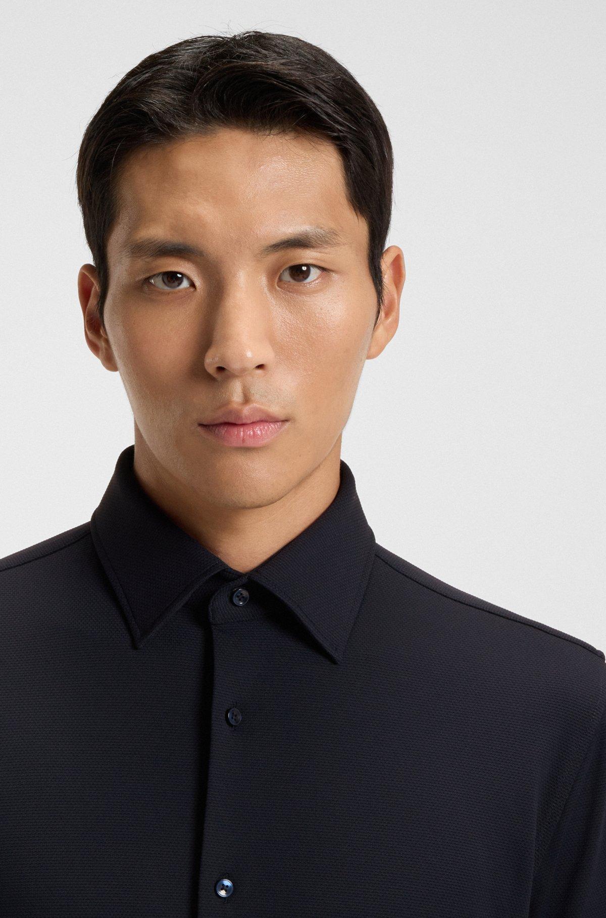 Slim-fit shirt in structured performance-stretch jersey Product Image