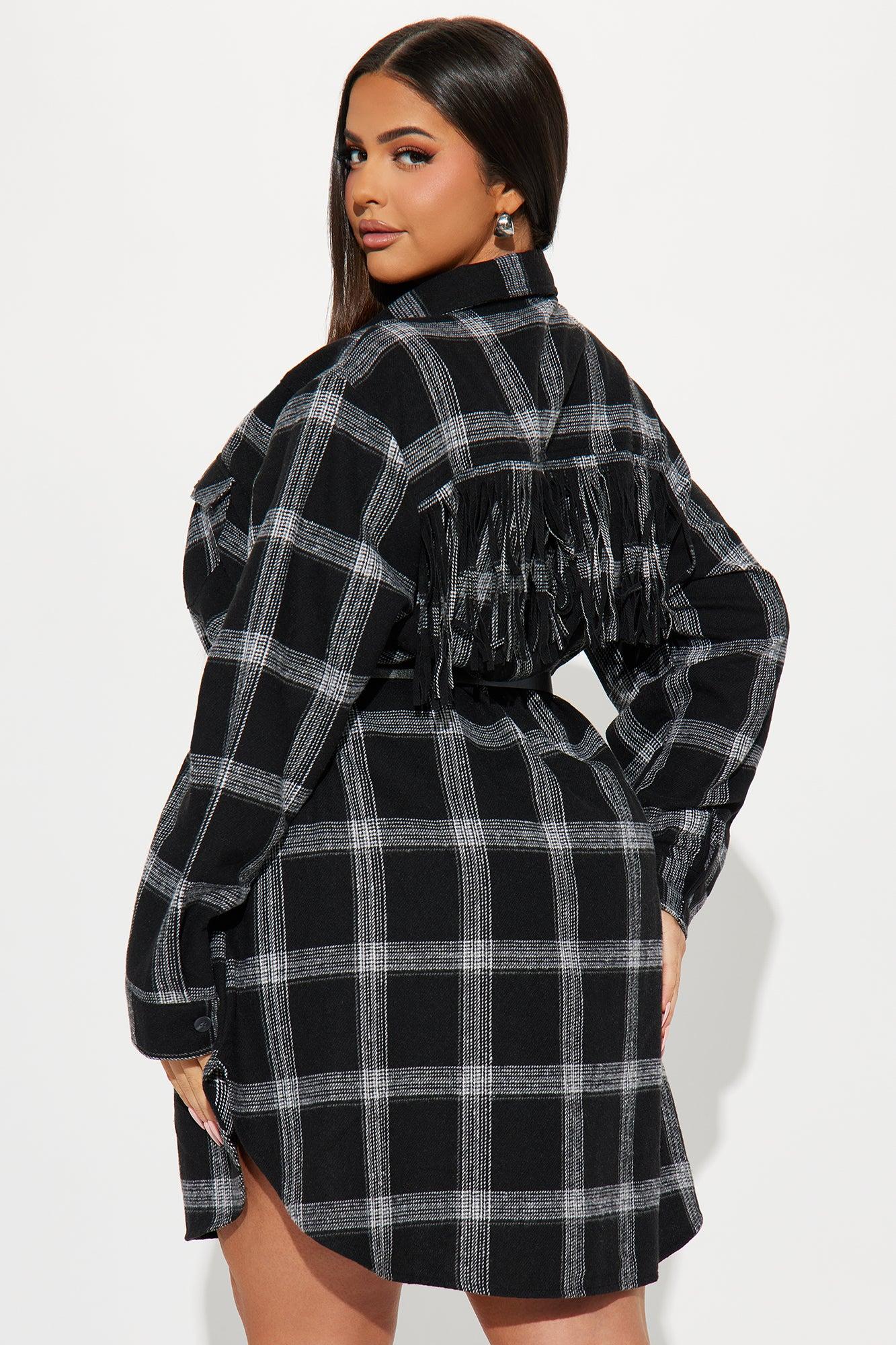 Jessie Flannel Shirt Dress - Black/White Product Image