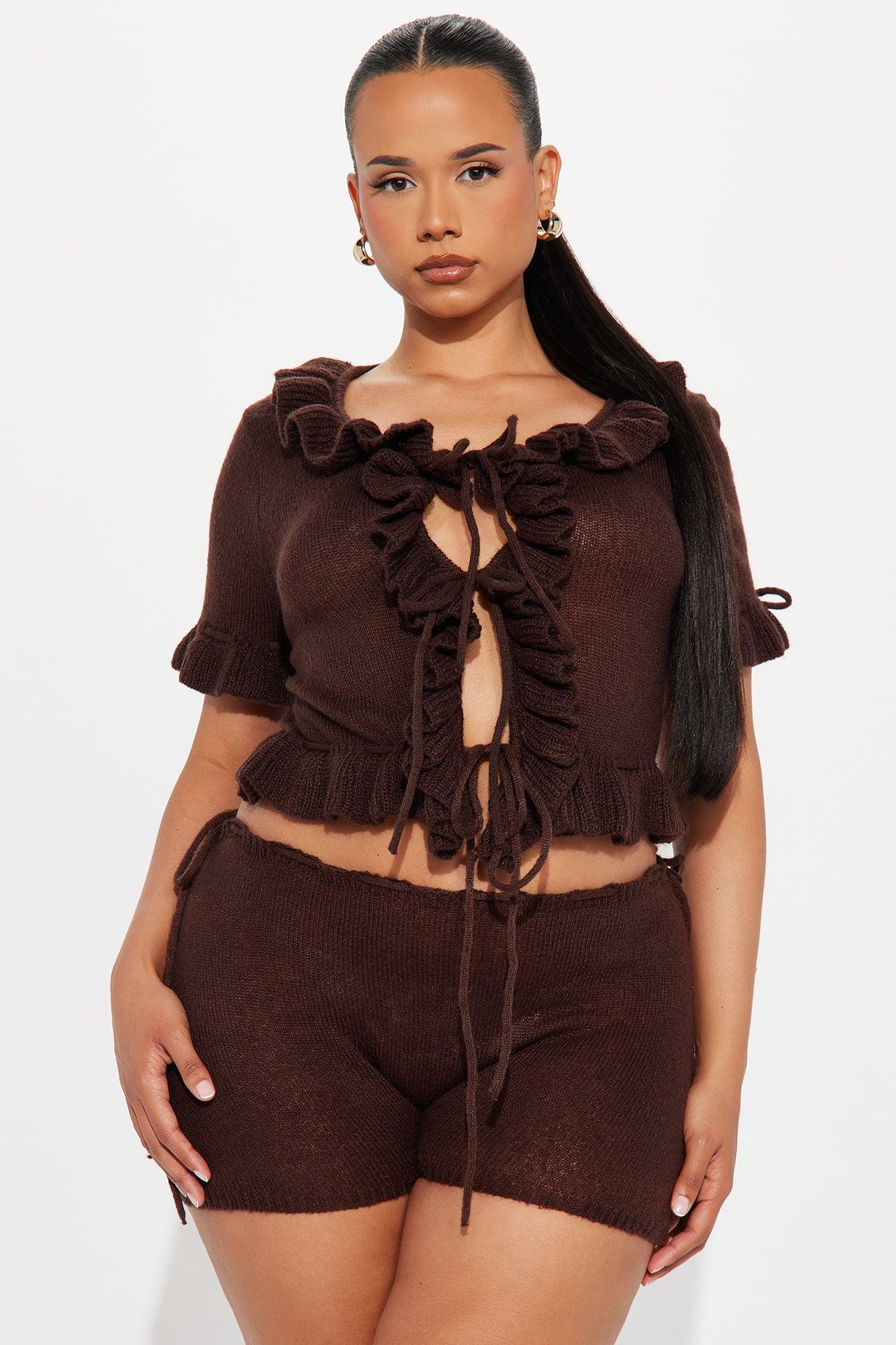 Lila Sweater Short Set - Chocolate Female Product Image