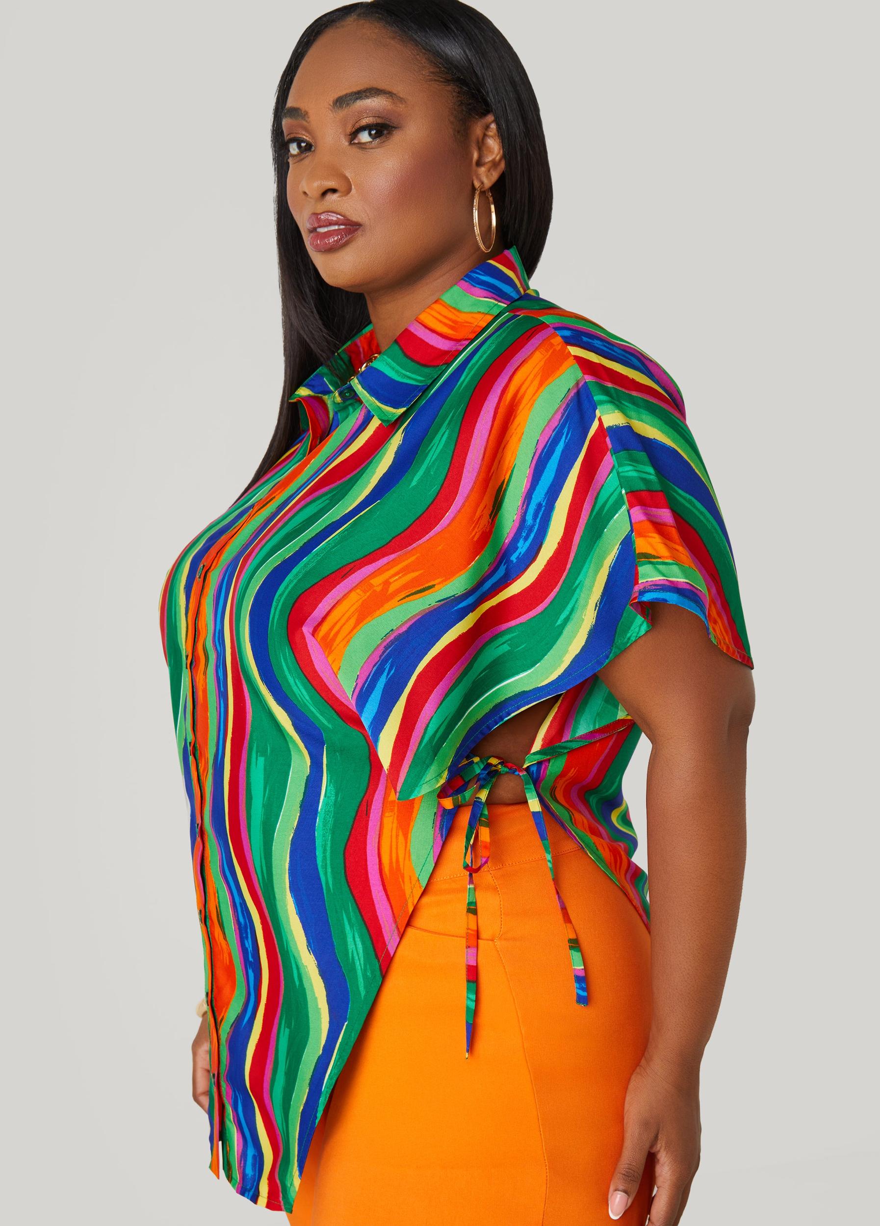 Plus Size Swirl Print Open Sides Shirt Ashley Stewart Product Image