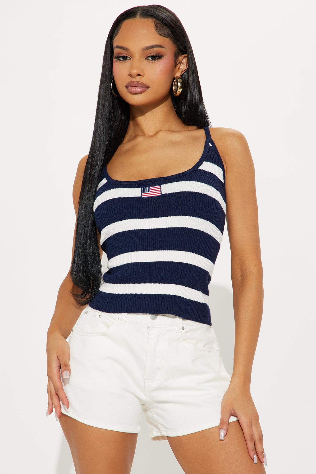 Made In The USA Striped Sweater Top - Navy/combo Female Product Image