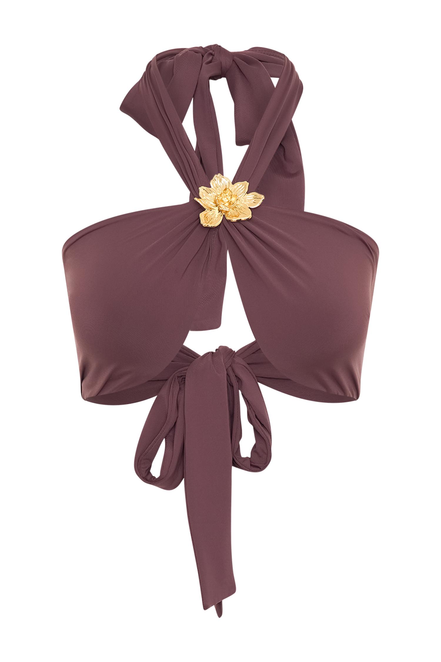 Carissa Floral Hardware Halter Bikini Top - Chocolate Product Image