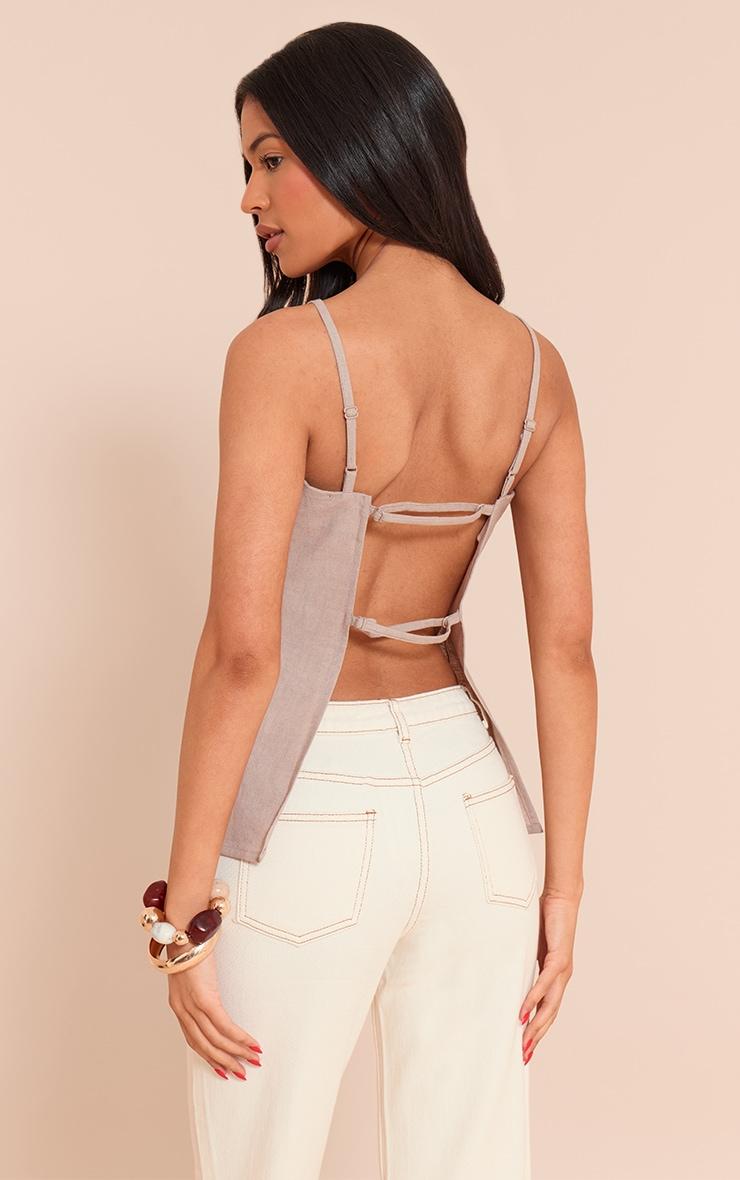 Tall Taupe Linen Look Blend Back Detail Long Cami Top Product Image