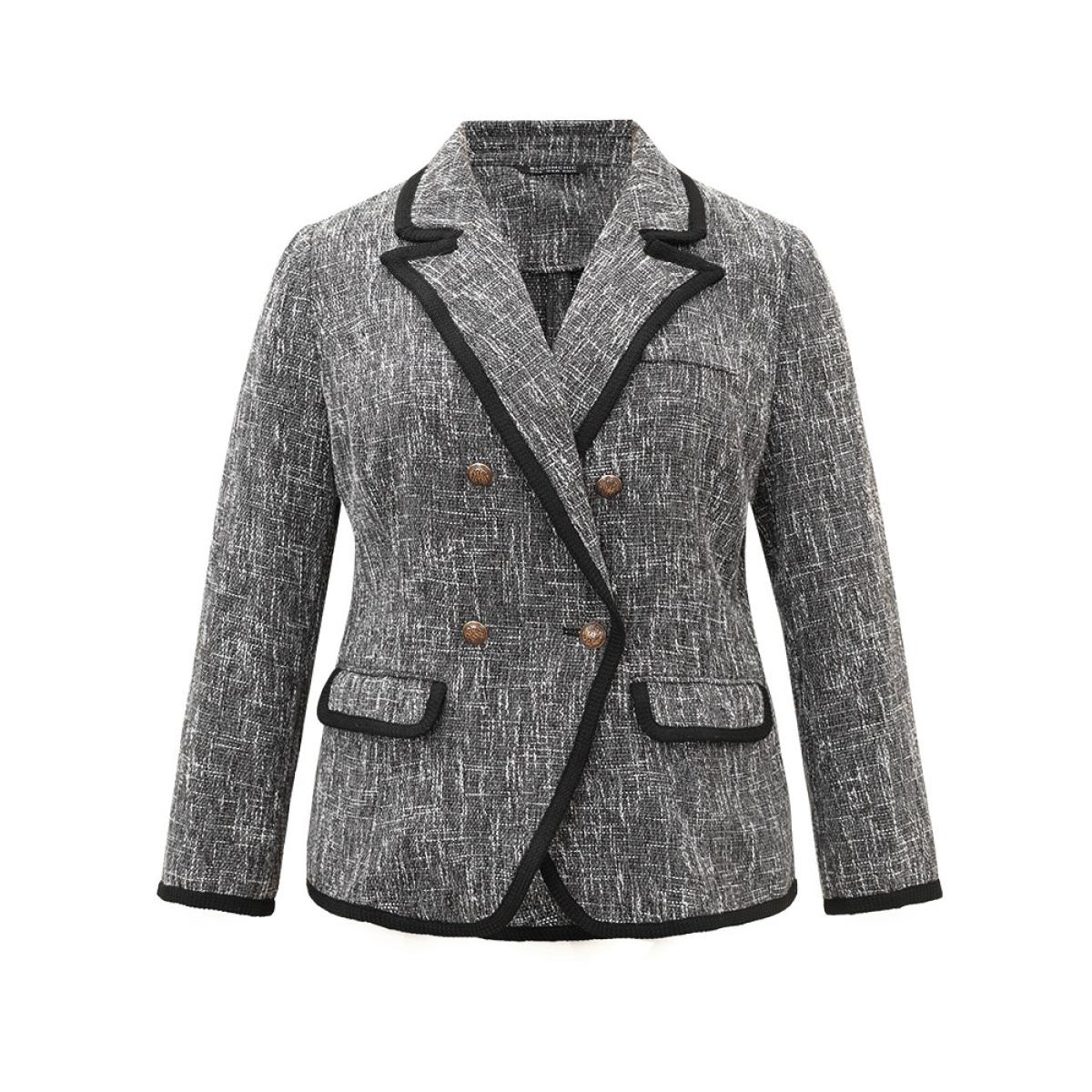 Plus Size Tweed Suit Collar Contrast Trim Blazer DimGray Women Dailywear Plain Contrast Sleeve Long Sleeve Suit Collar 12/L Pocket Casual Blazers BloomChic Product Image