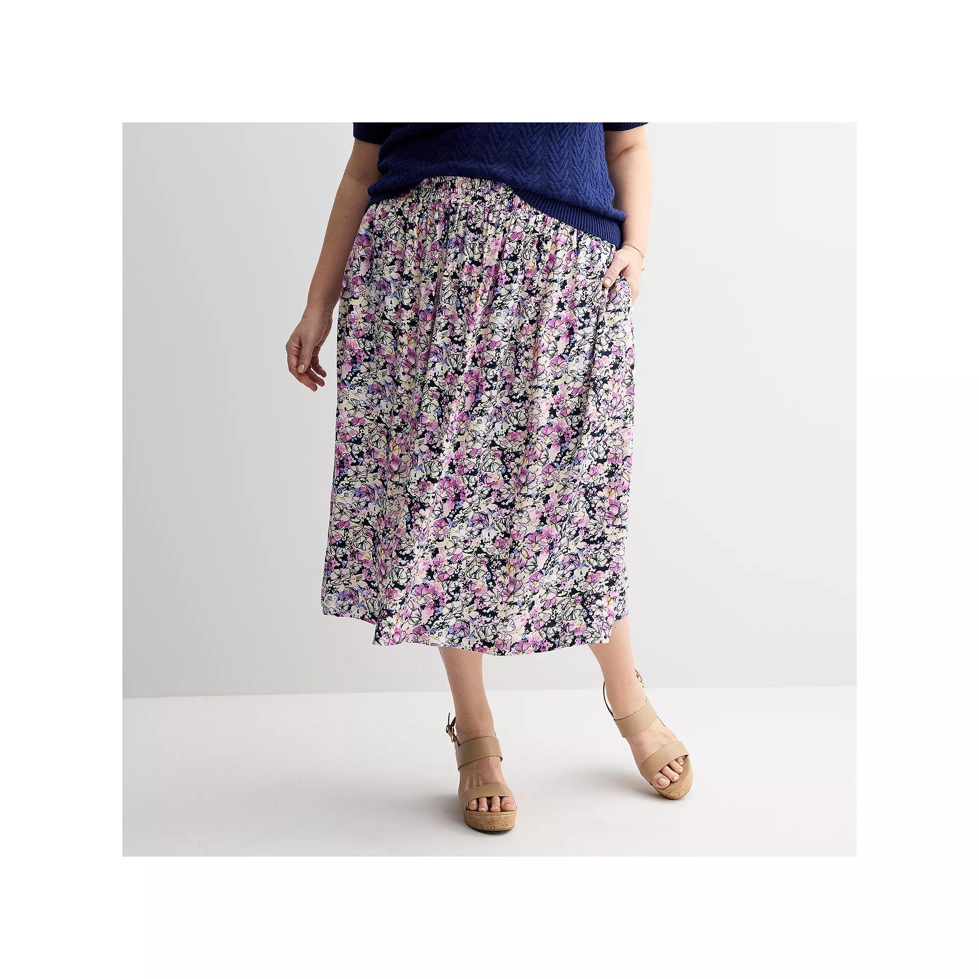 Plus Size Croft & Barrow® Polished Front Pull-On Skirt, Women's, Size: 1XL, Purple Spring Buds Product Image