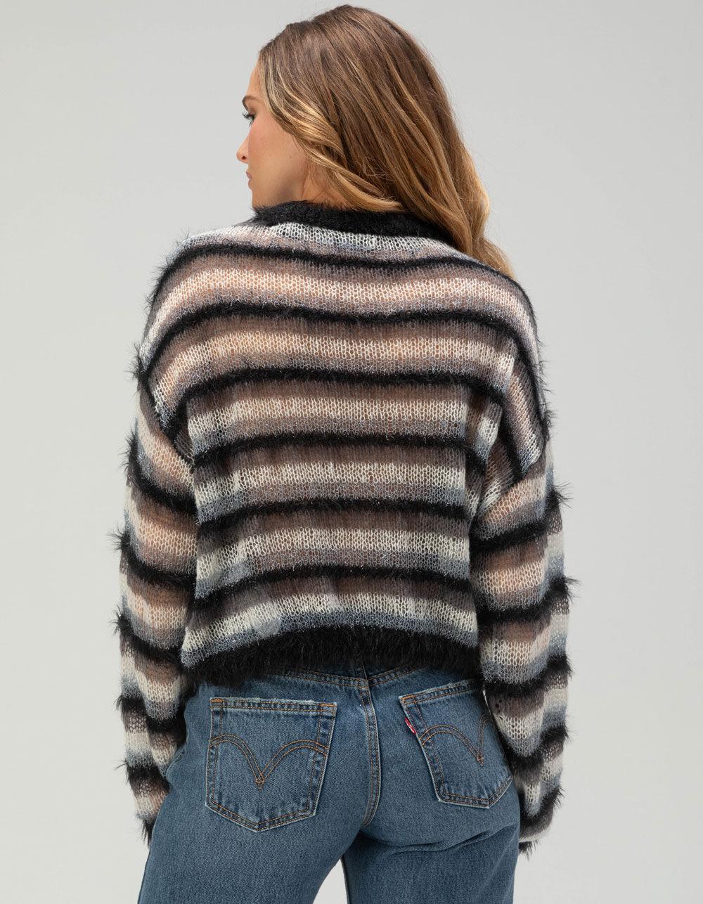 NOISY MAY Morgan Open Knit Striped Womens Sweater - BLACK COMBO Product Image