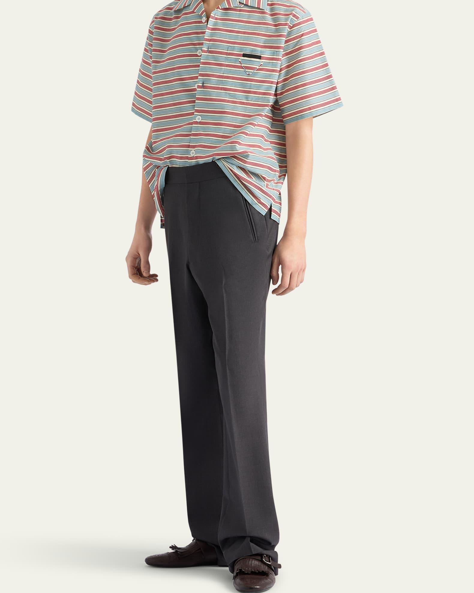 Men's Cotton and Silk Stripe Short-Sleeve Shirt Product Image