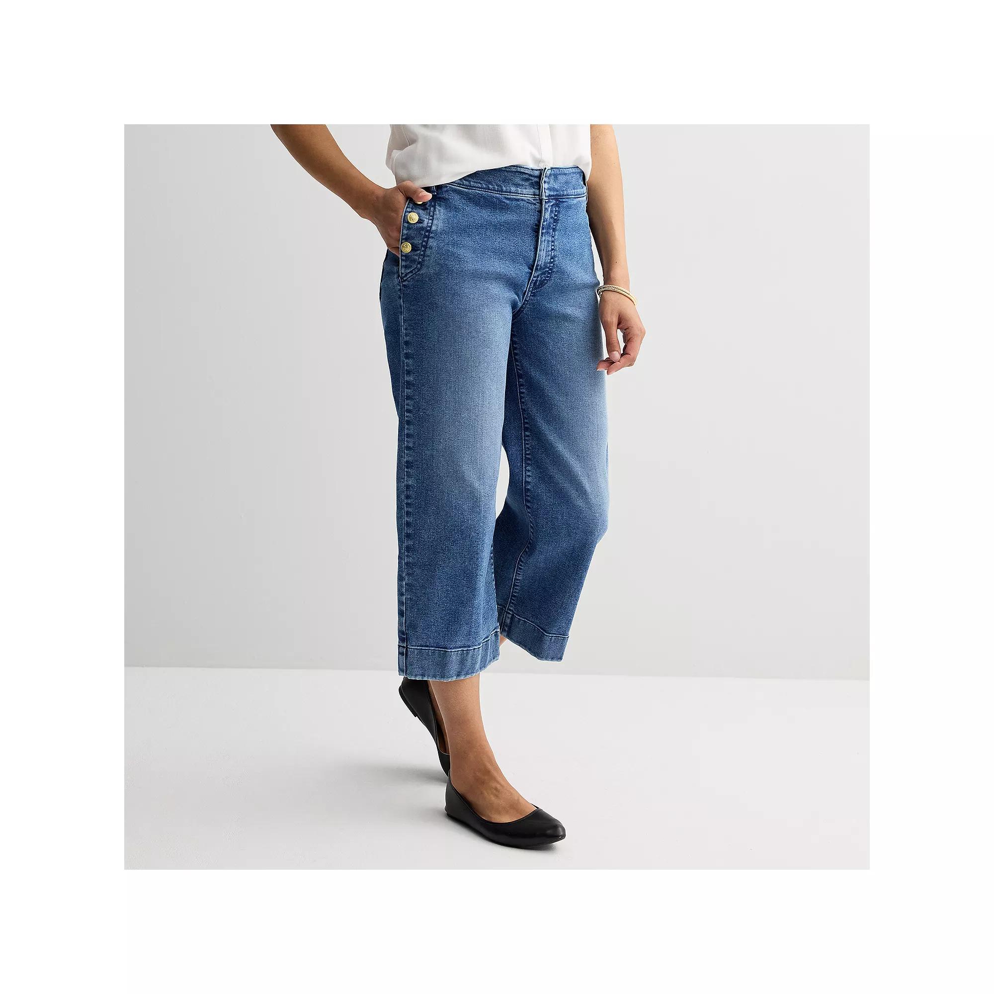 Women's Croft & Barrow® Nautical Cropped Jeans, Size: 8, Medium Tint Blue Product Image