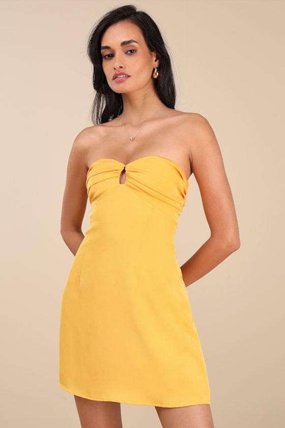 Gillian Yellow Pleated Strapless Mini Dress Product Image