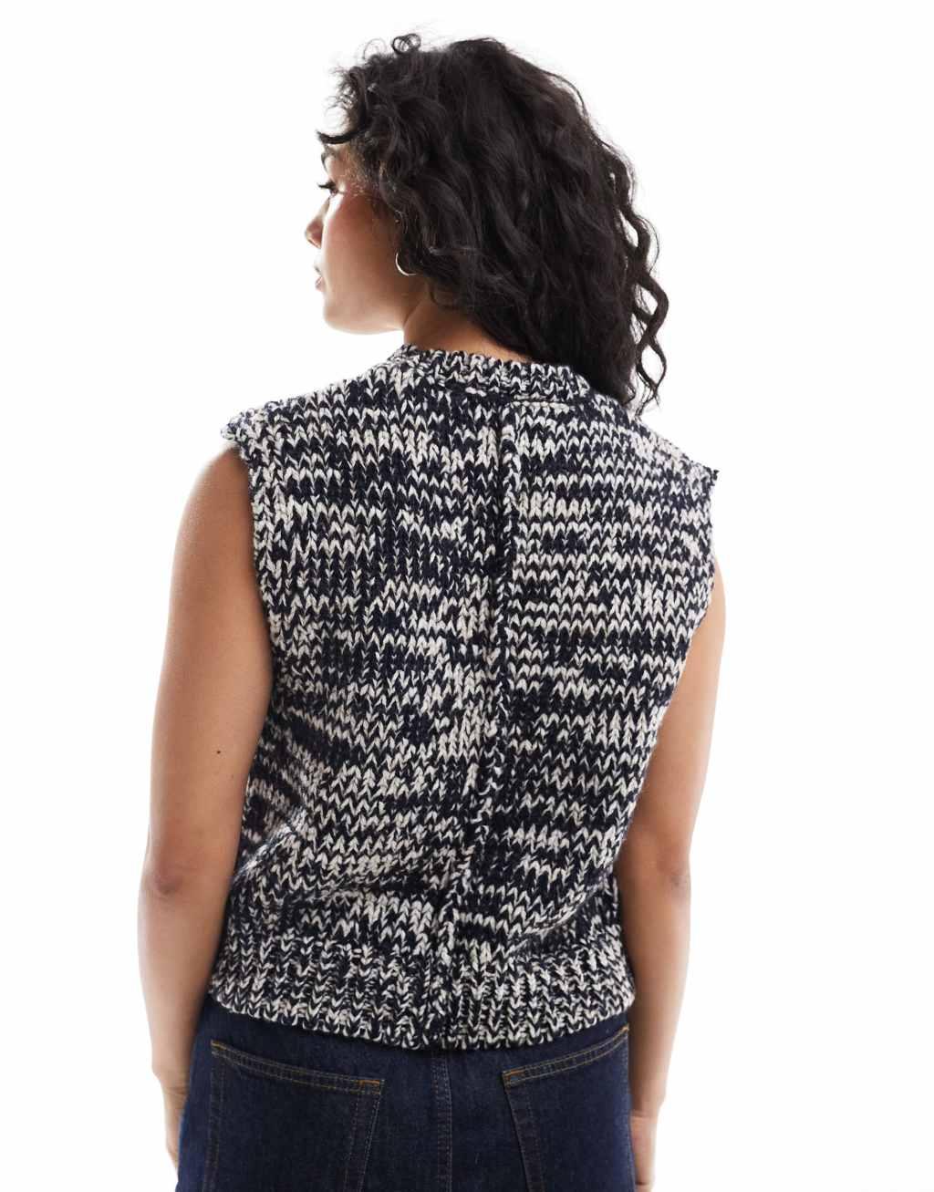 ASOS DESIGN knit crew neck tank in navy and oatmeal twist yarn Product Image