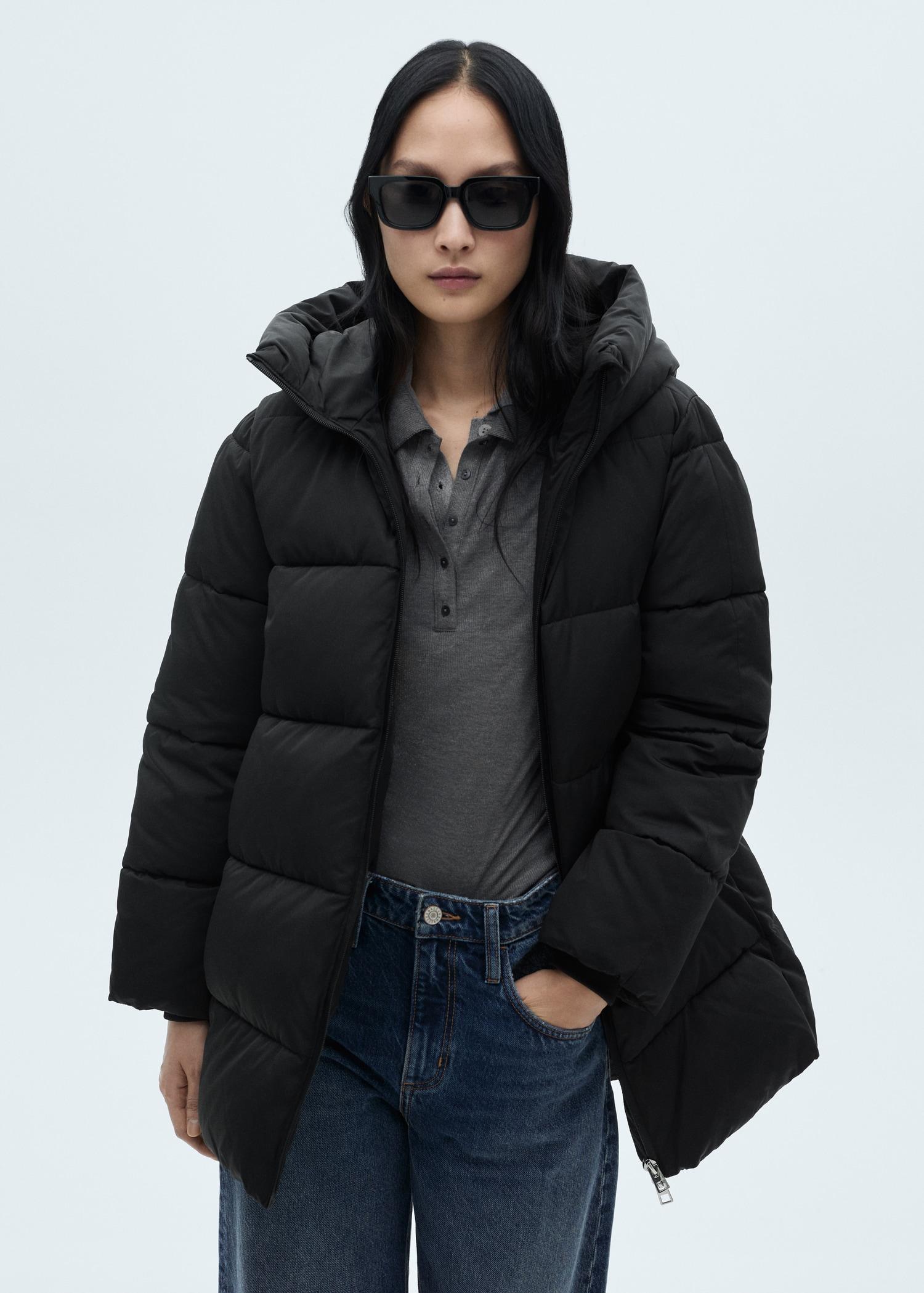 Quilted midi anorak with hood - Women | MANGO USA Product Image