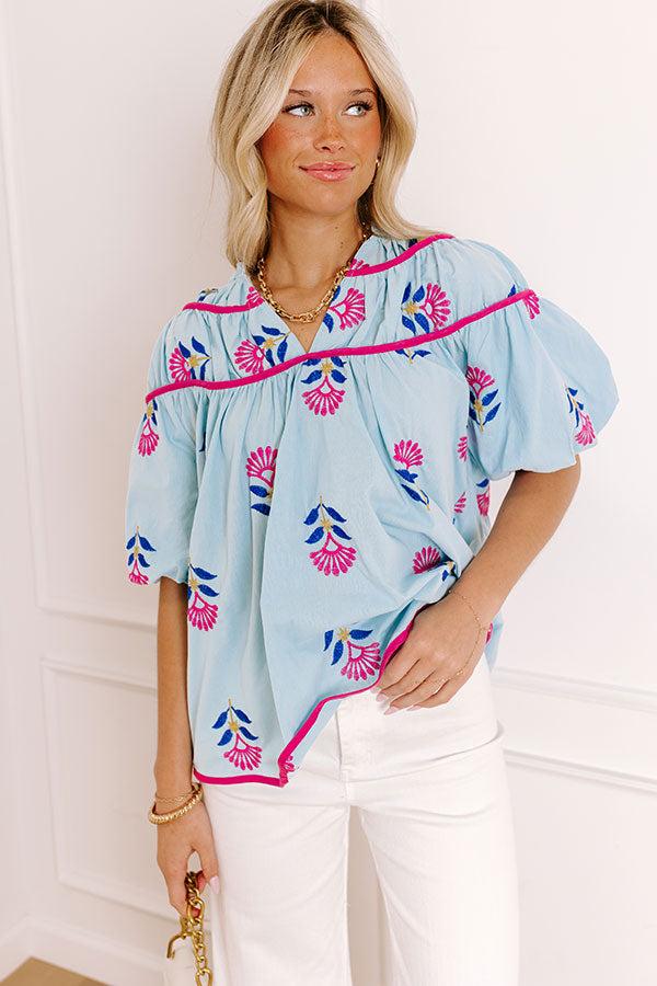 Joyful Bloom Floral Embroidered Top in Sky Blue Product Image