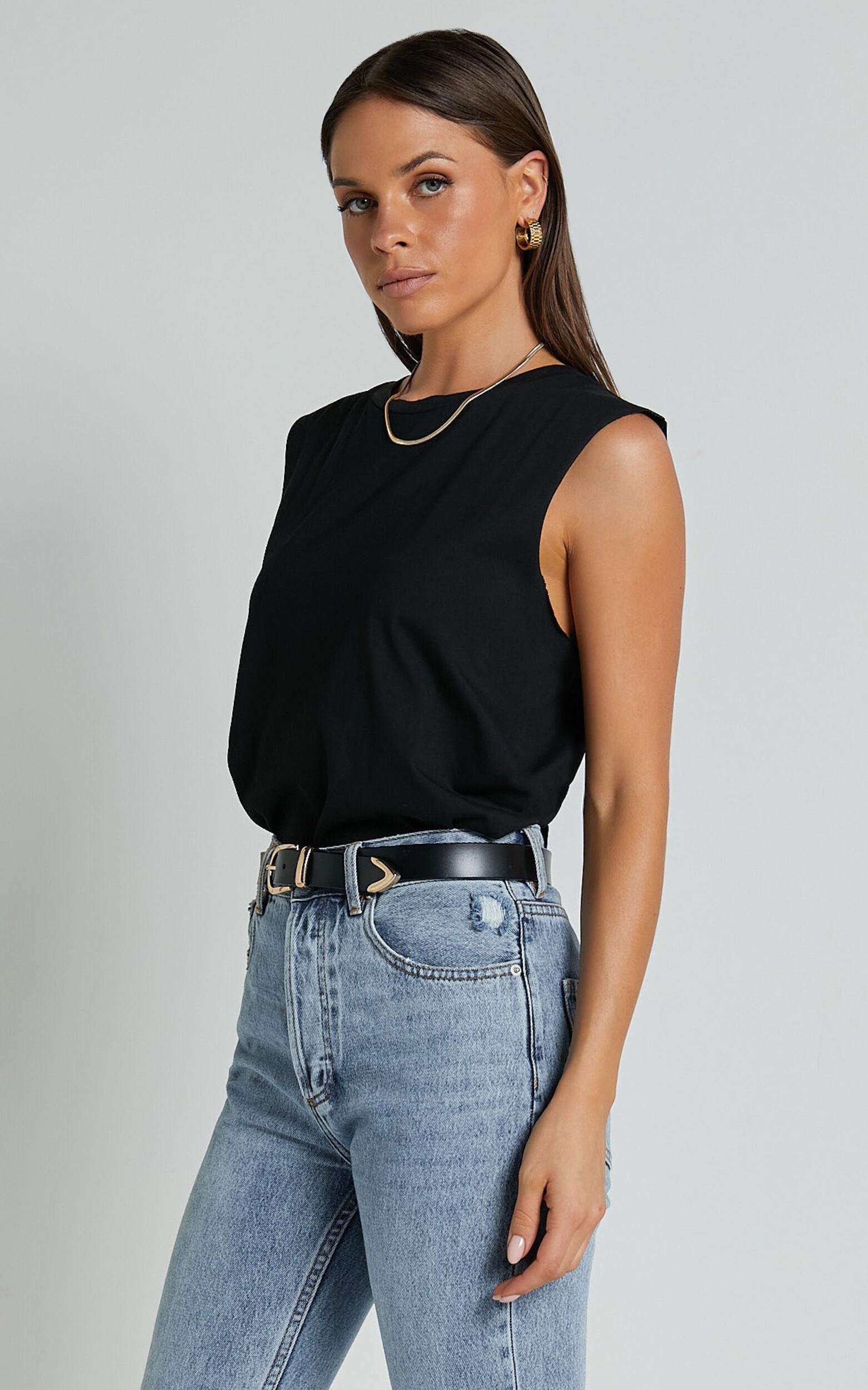 Gia Tee - High Neck Tshirt in Washed Black Product Image
