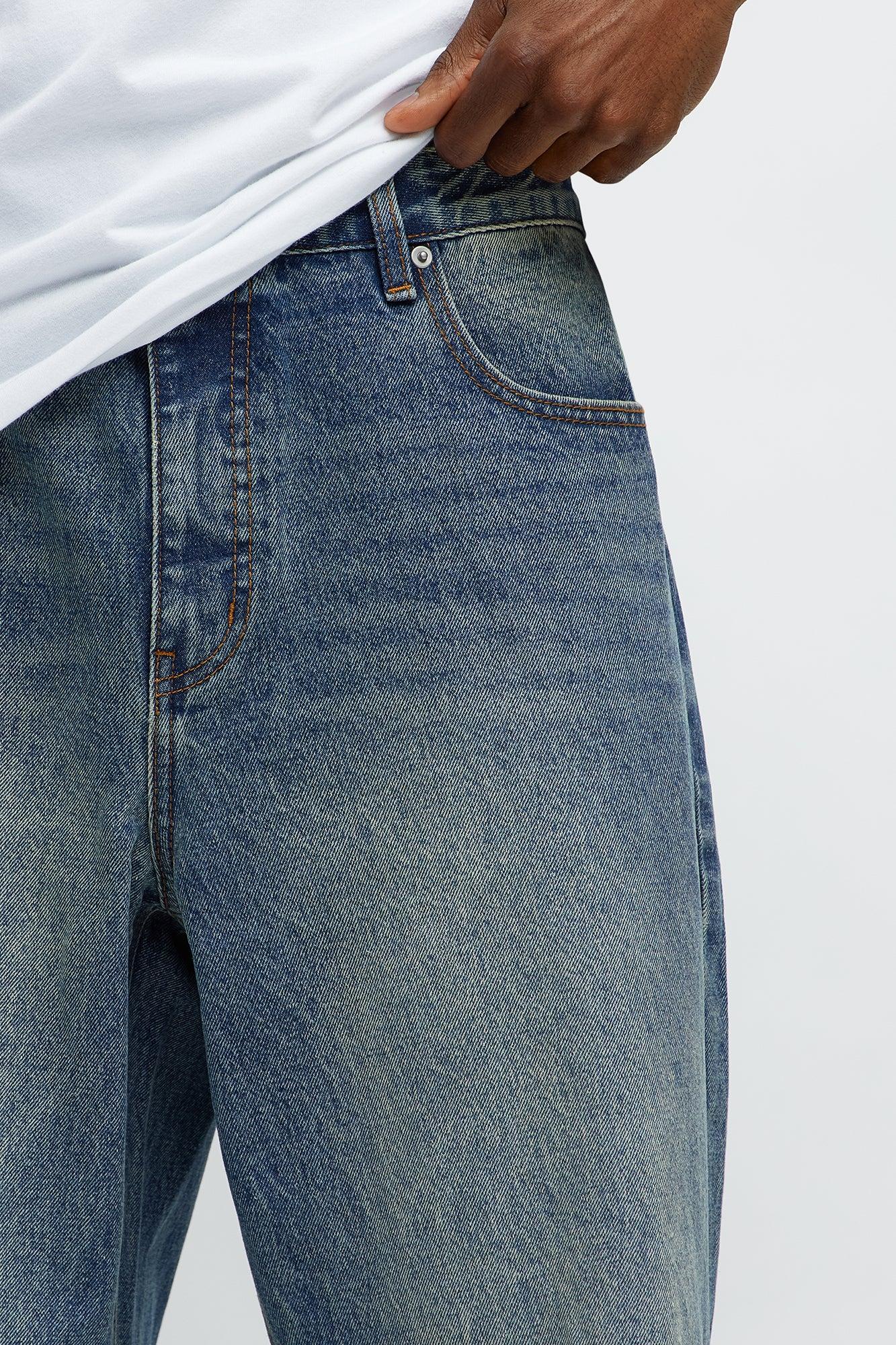 Baggy Destroyed Jeans - Dark Wash Product Image