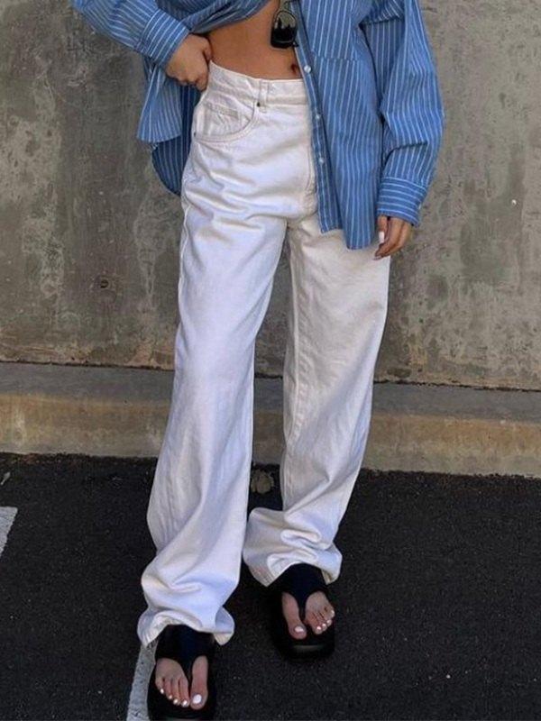 White Wash Straight Boyfriend Jeans Product Image