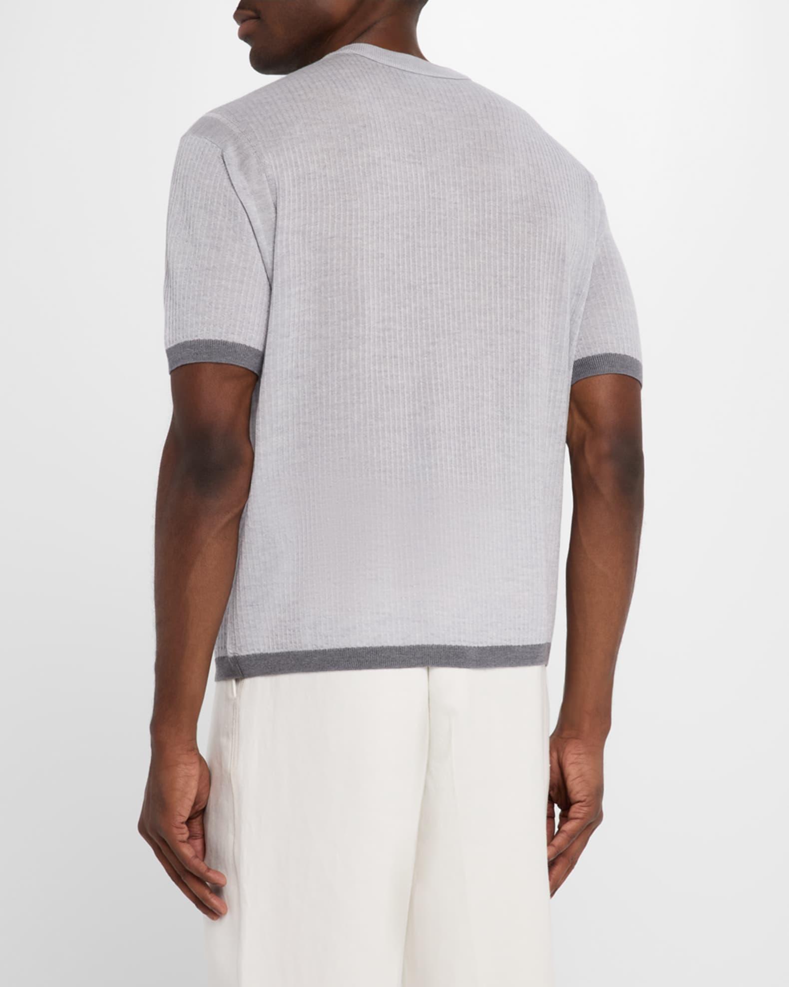 Mene's Short Sleeve Two-Tone Oversized Wool Henley Sweater Product Image