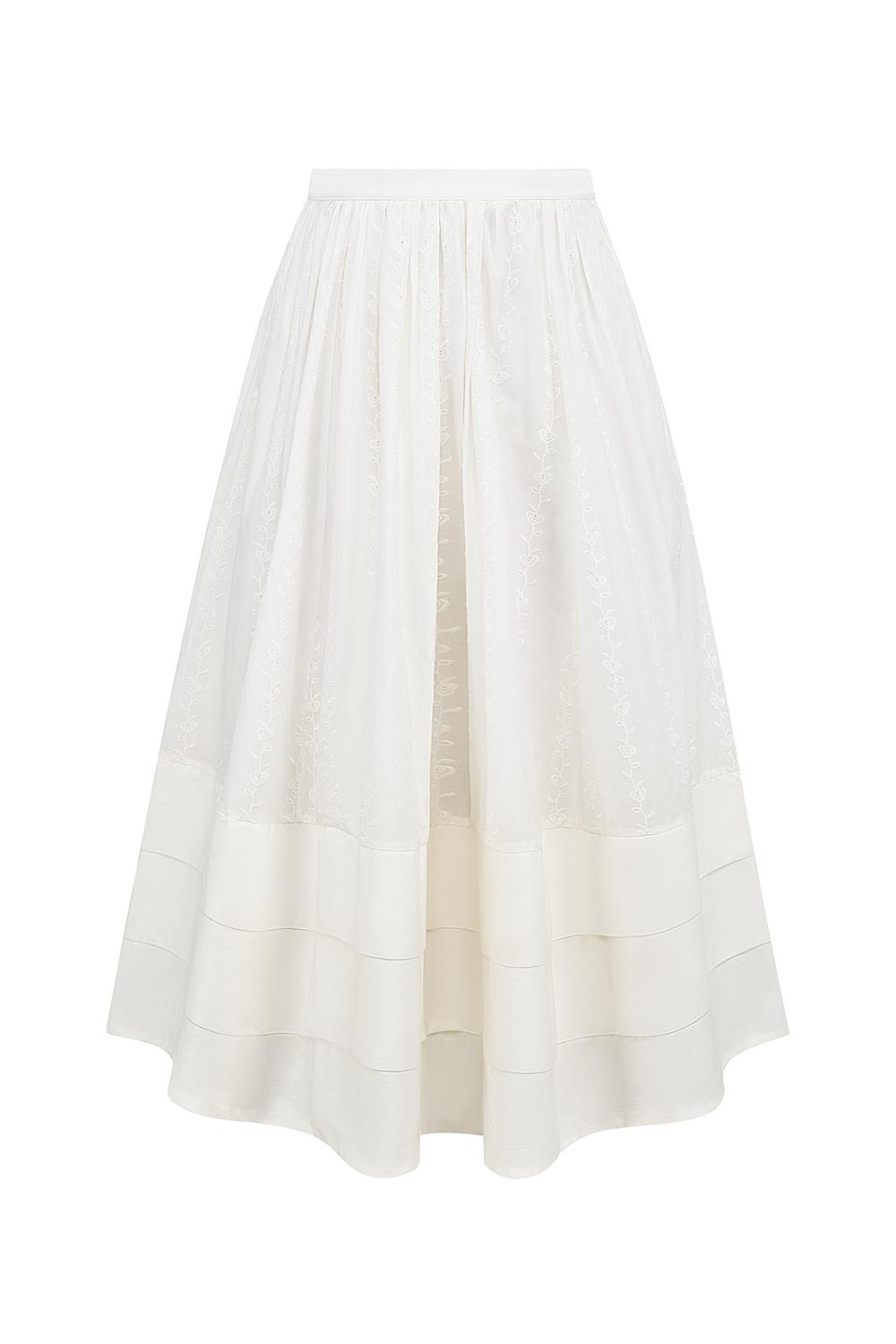 Augustine  white embroidered cotton midi skirt Product Image