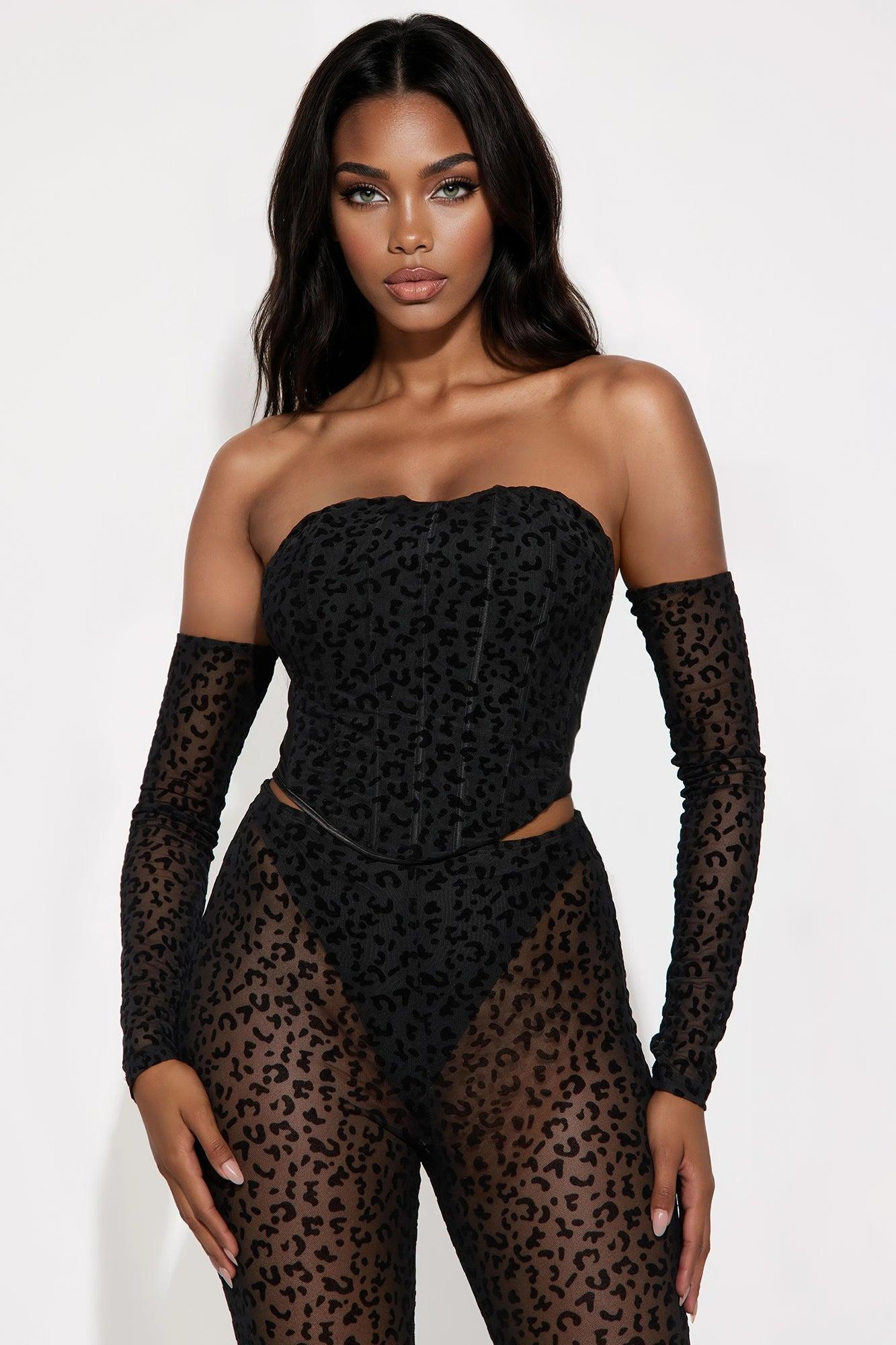 Wild Thoughts Leopard Mesh Pant Set - Black Female Product Image