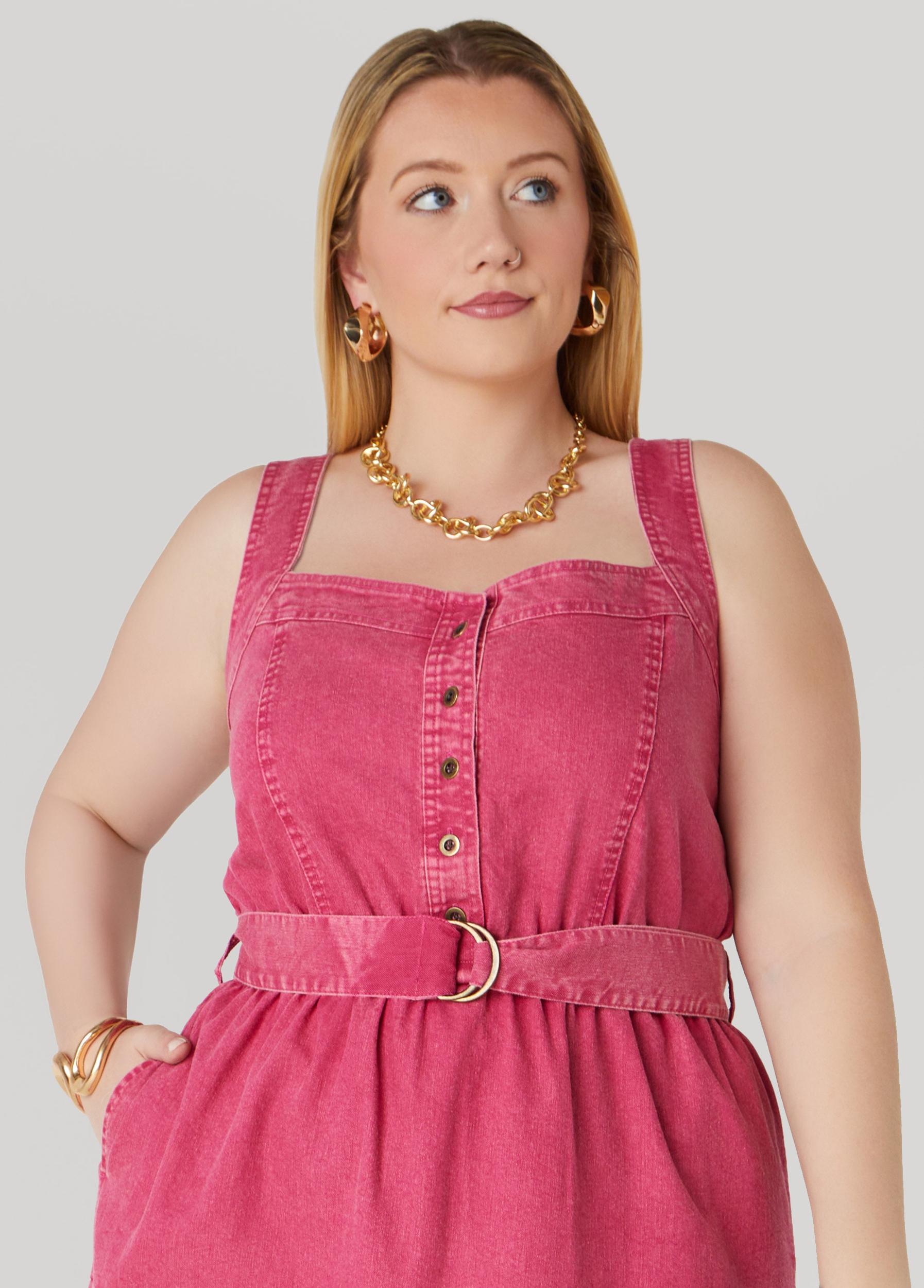 Plus Size Flounced Maxi Denim Dress Ashley Stewart Product Image