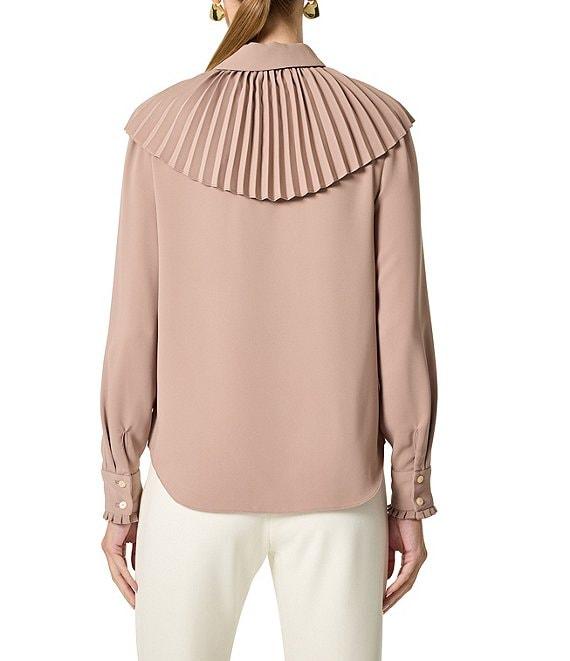 Trina Turk Windmill Georgette Point Collar Pleated Yoke Long Sleeve Top Product Image