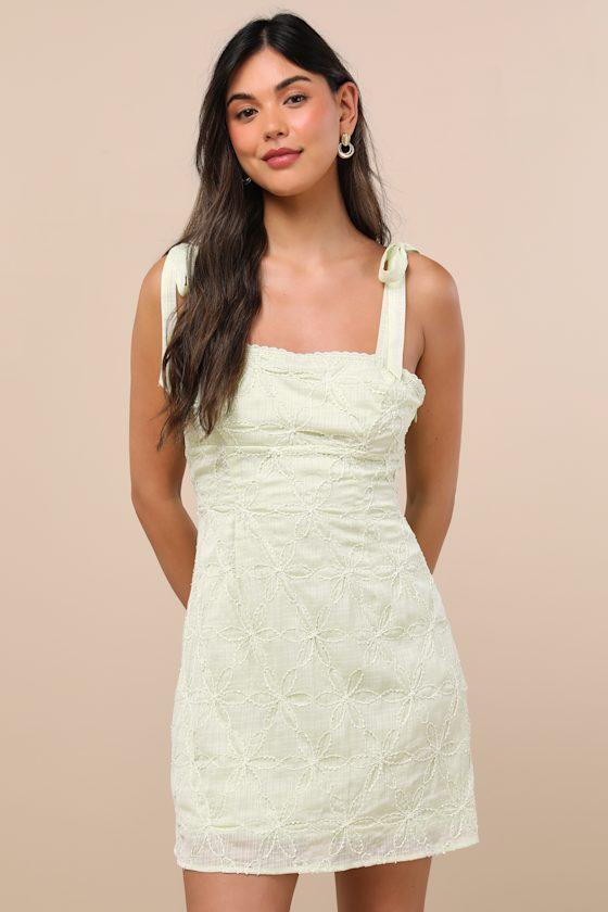 Mizuki Light Sage Embroidered Tie-Strap Mini Dress Product Image