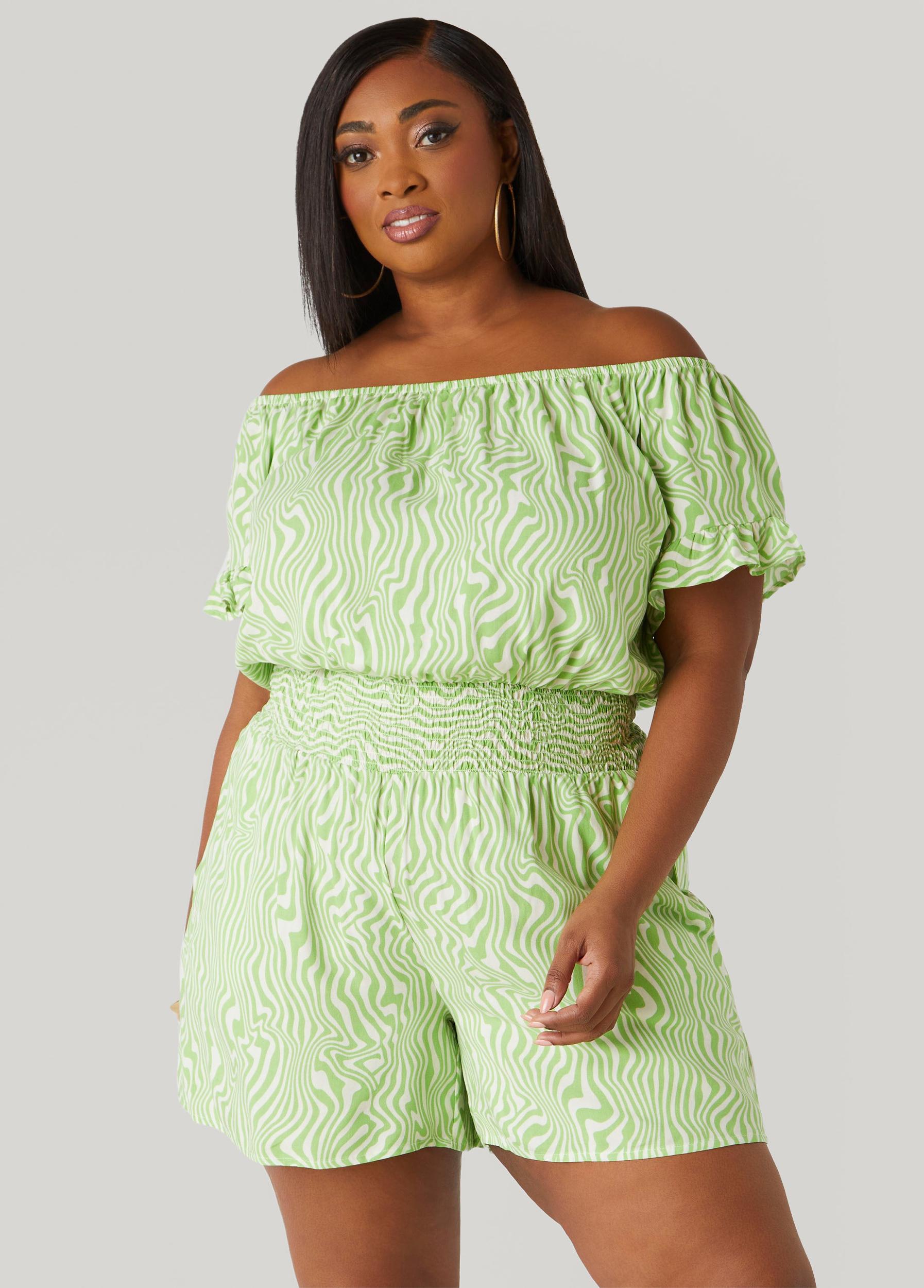 Off The Shoulder Swirl Romper Product Image