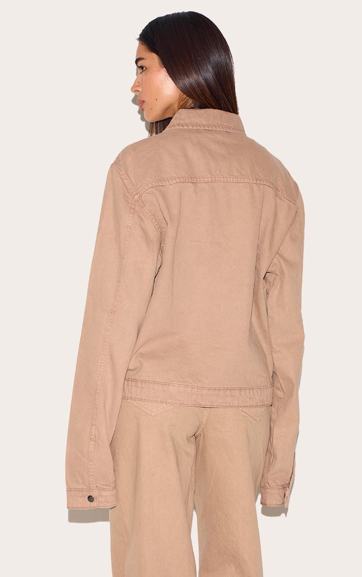 Taupe Boxy Contrast Seam Carpenter Denim Jacket Product Image