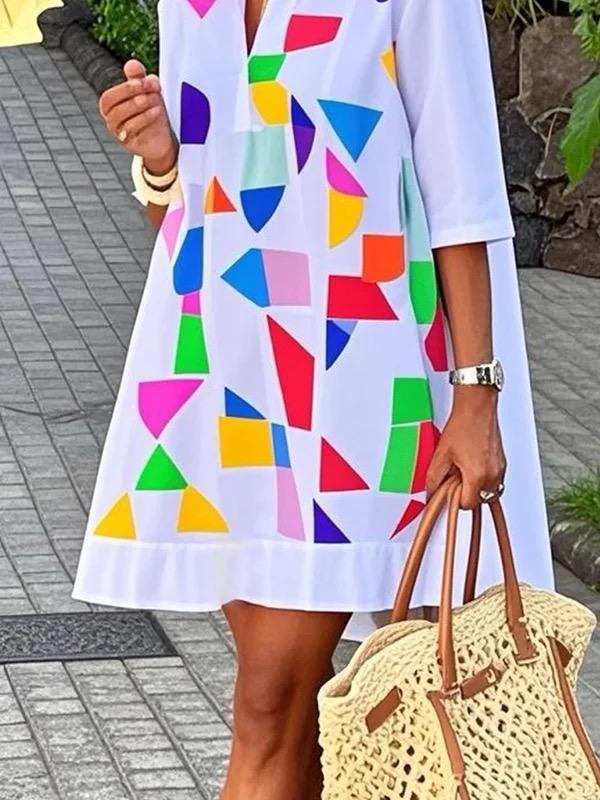 A-Line Half Sleeves Contrast Color Stand Collar Mini Dresses Product Image