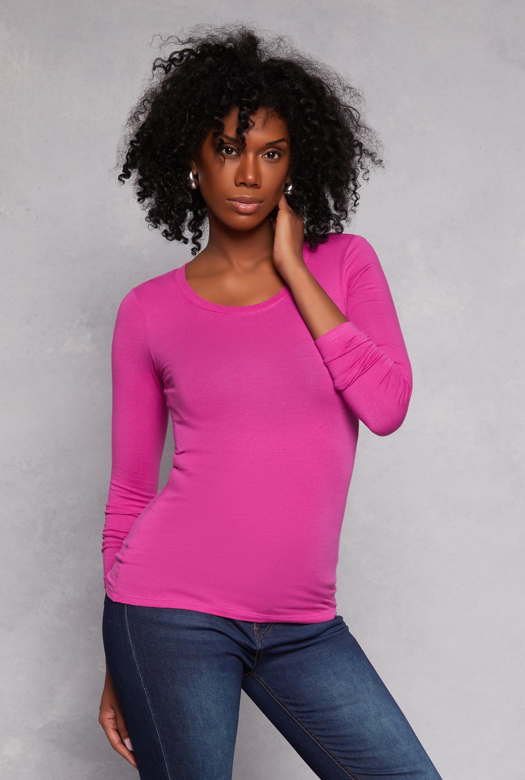 Womens Basic Crew Neck Long Sleeve Tee Product Image