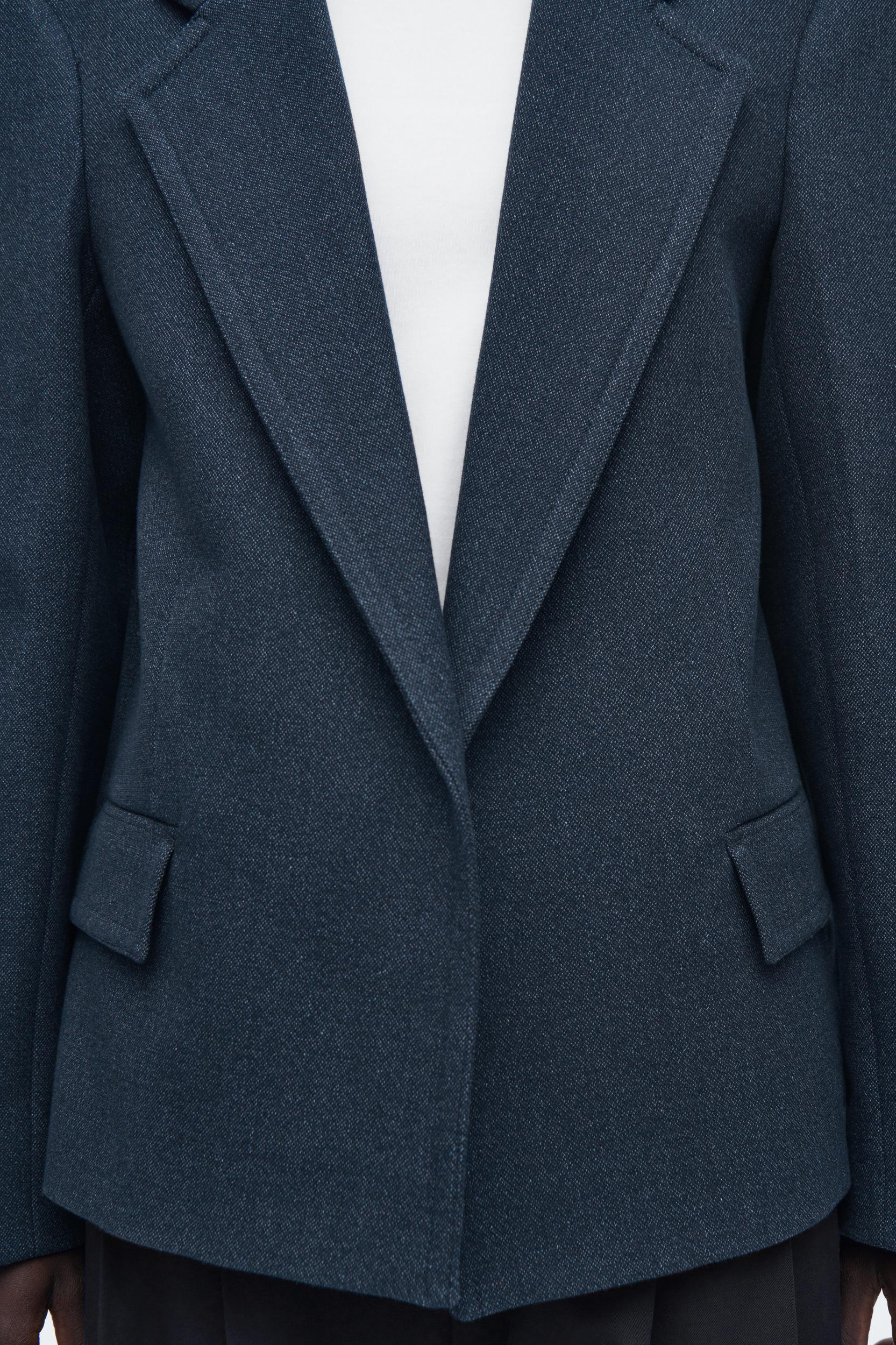 OVERSIZED EXAGGERATED-SHOULDER DENIM-LOOK BLAZER Product Image