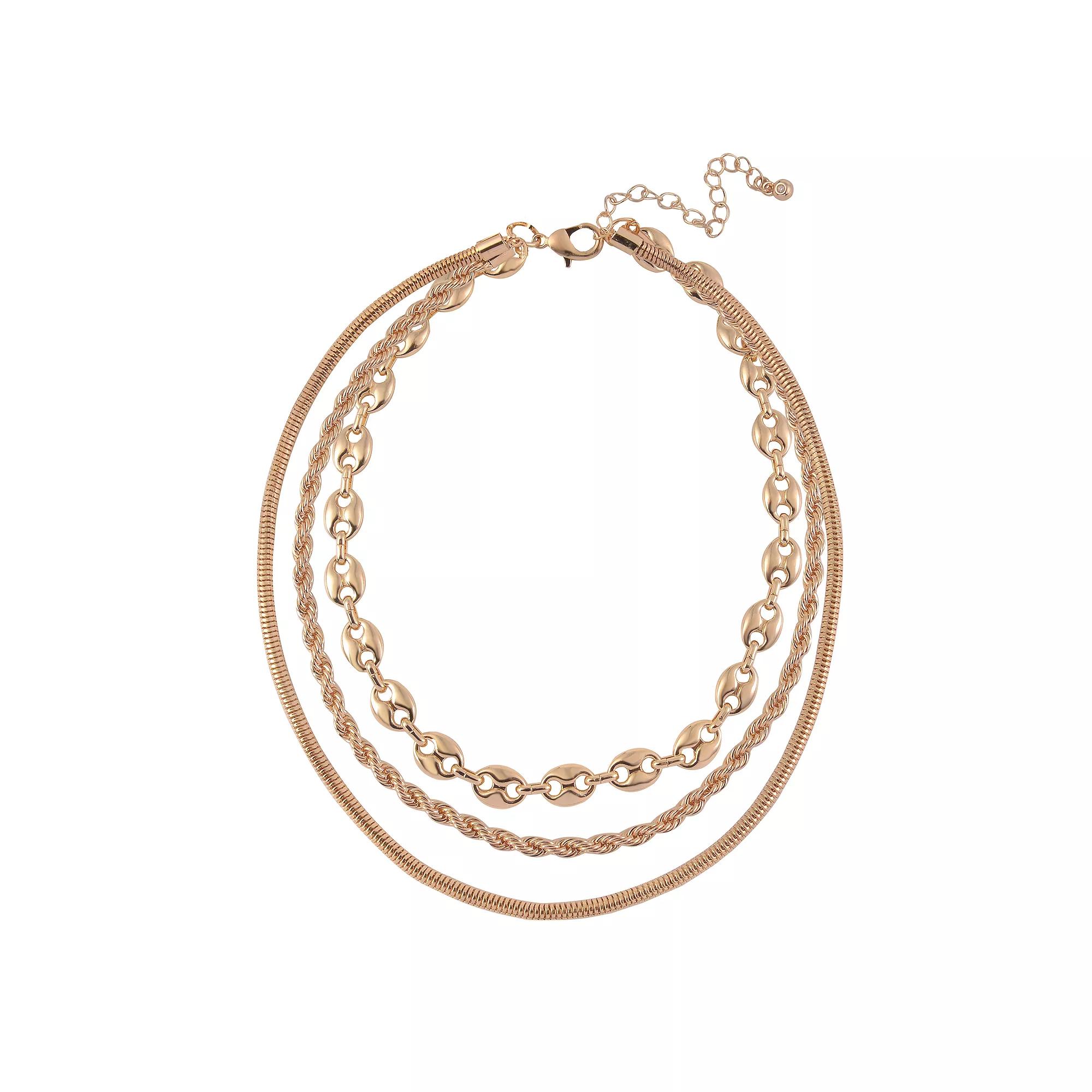 Emberly Gold Tone Three Chain Layered Necklace, Womens, None Product Image